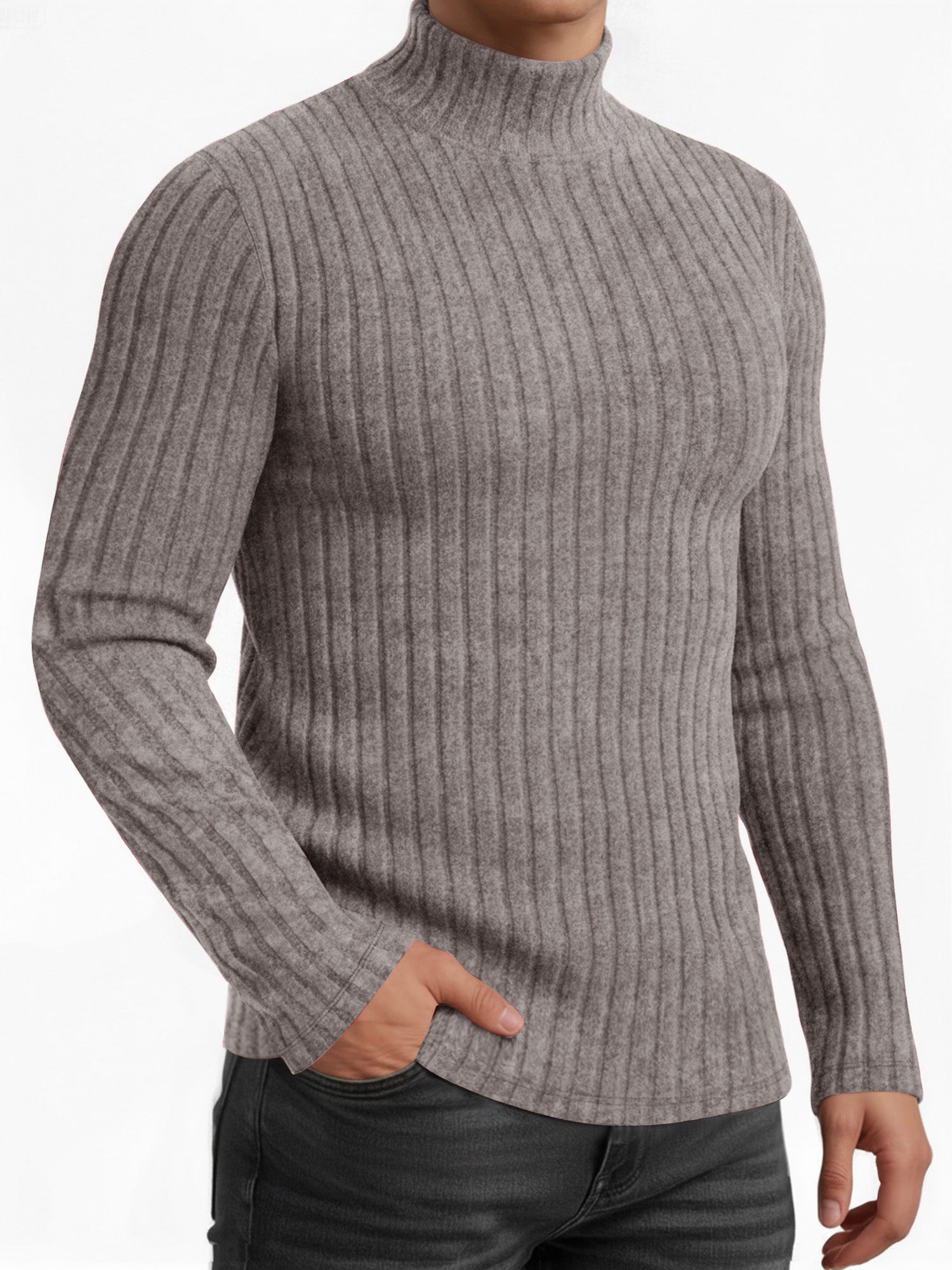 OALUXE Turtleneck Ribbed Long Sleeve Shirts for Mens Undershirts Knit Thermal Fitted Basic Tops