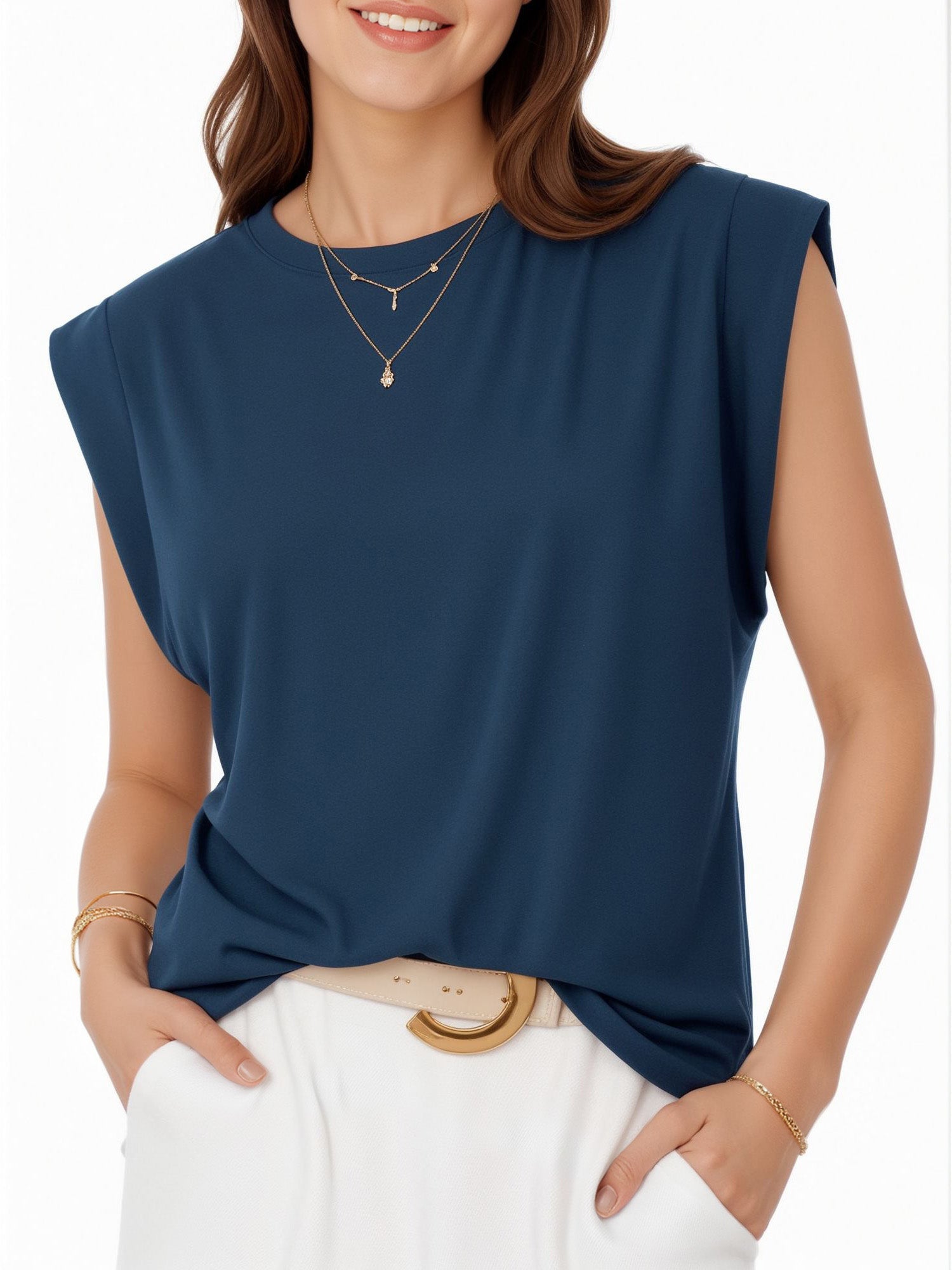 MOYIKO Womens Summer Tops Casual Loose Fit Cap Sleeve T Shirts Basic Crewneck Tank Tops Trendy Plain Womens Clothes Tee