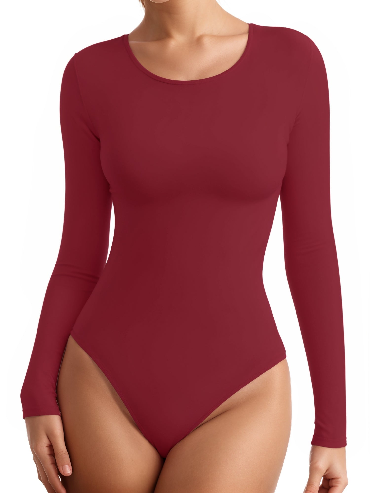 MOYIKO Round Neck Long Sleeve Body Suits Womens Slim Fitted Tight Basic Tops