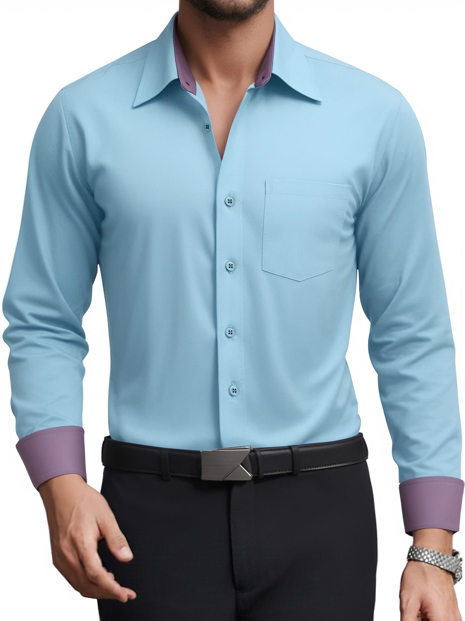 OALUXE Mens Dress Shirts Formal Long Sleeve Button Down Business Contrast Shirt with Pocket