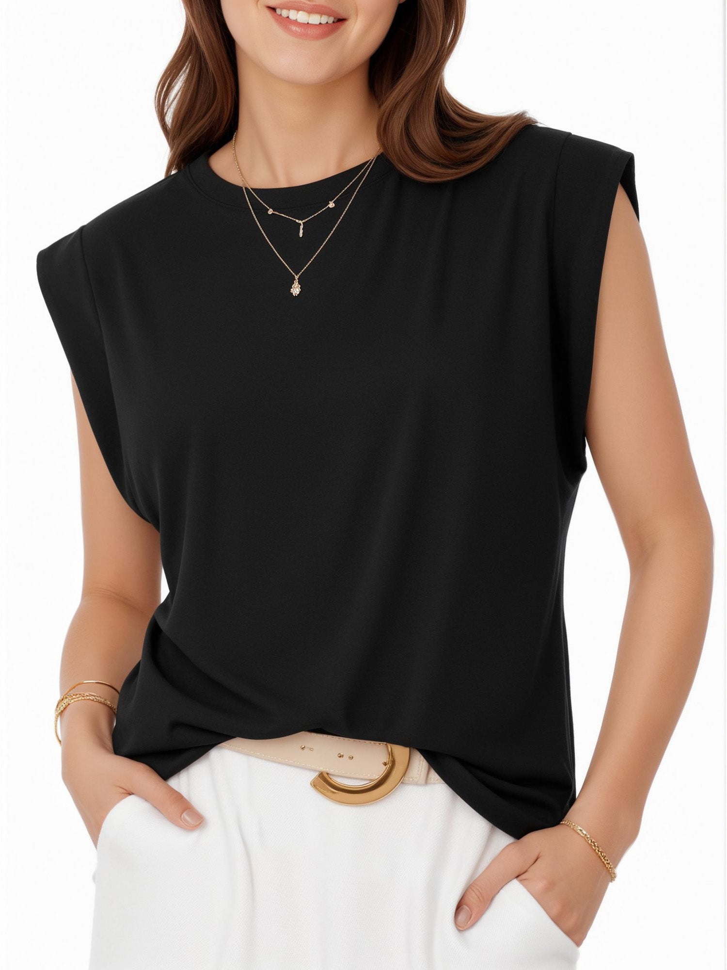 MOYIKO Womens Summer Tops Casual Loose Fit Cap Sleeve T Shirts Basic Crewneck Tank Tops Trendy Plain Womens Clothes Tee
