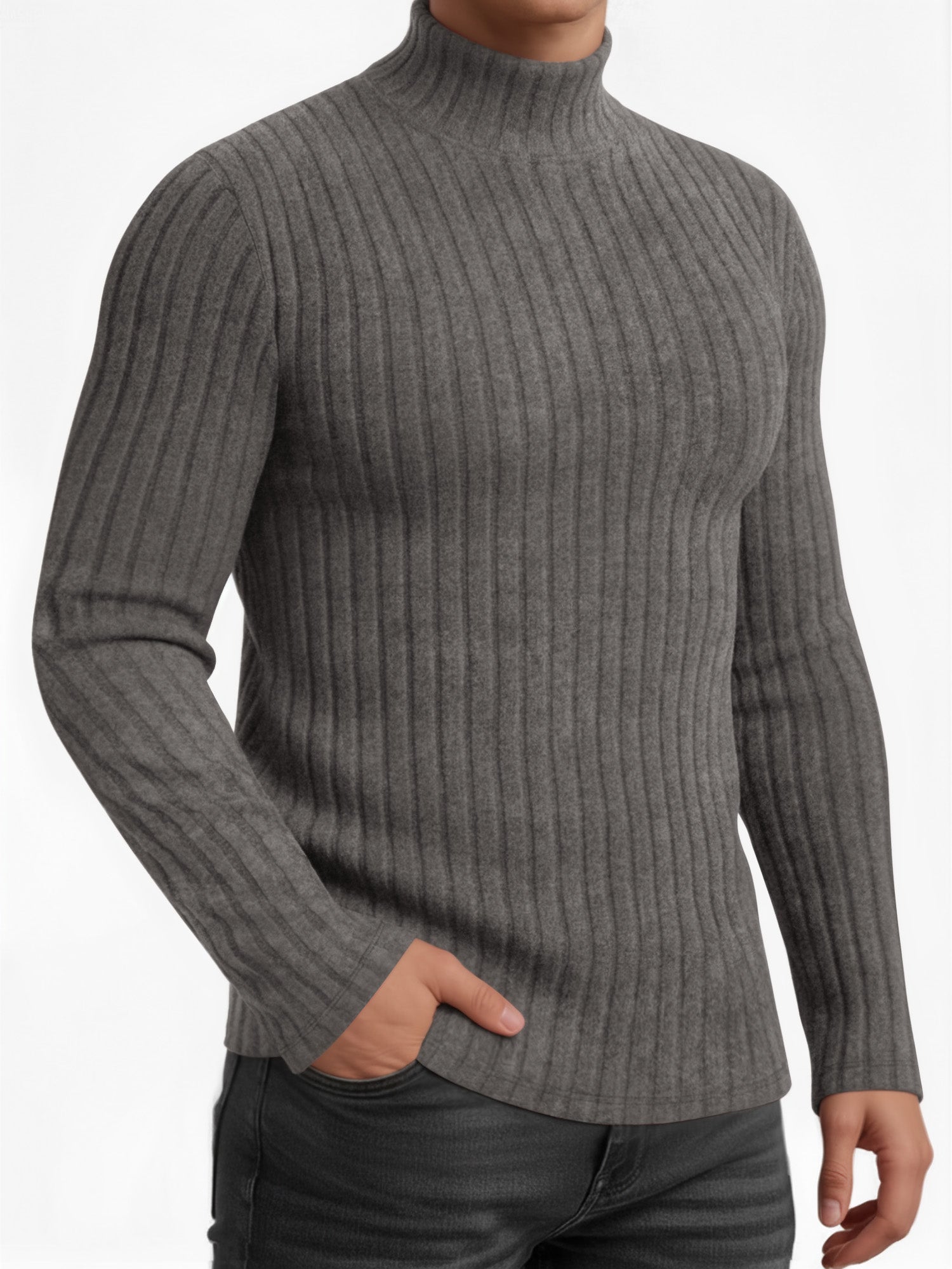 OALUXE Turtleneck Ribbed Long Sleeve Shirts for Mens Undershirts Knit Thermal Fitted Basic Tops