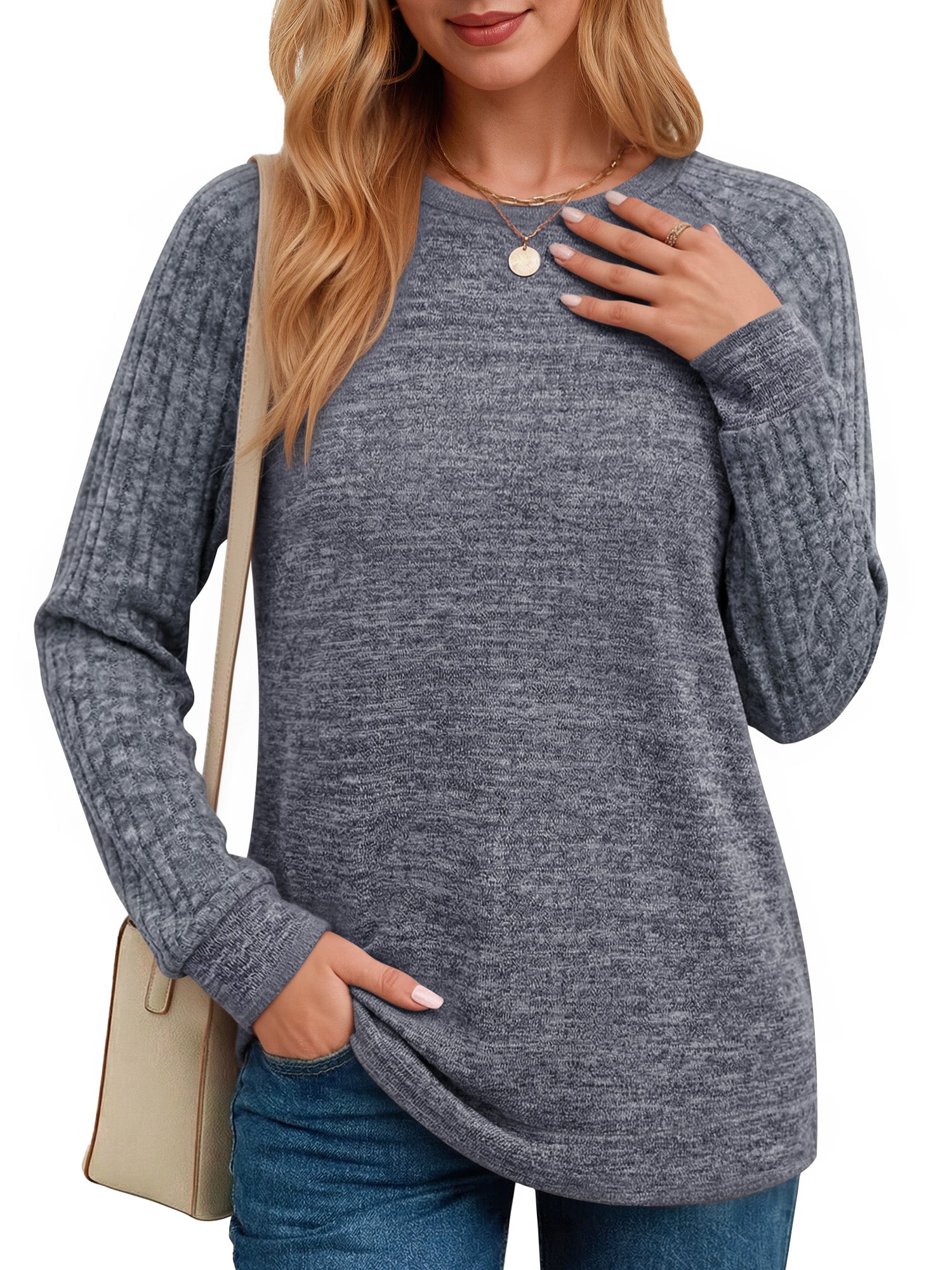 OALUXE Long Sleeve Shirts Blouses for Women Dressy Casual Tunic Tops Loose Fit Pullover Sweaters