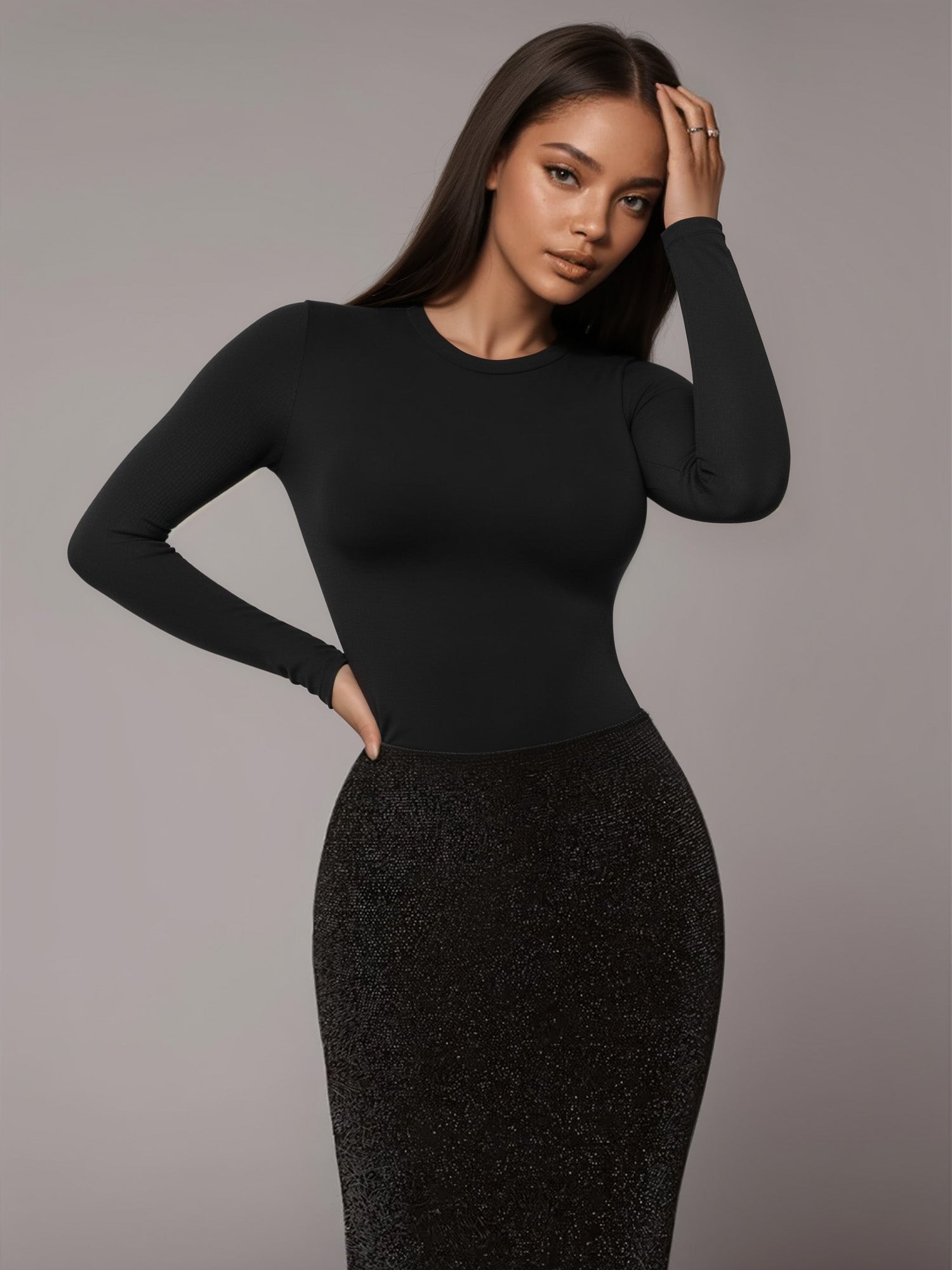 MOYIKO Crewneck Long Sleeve Shirts for Women Slim Fitted Tees Tight Basic Tops