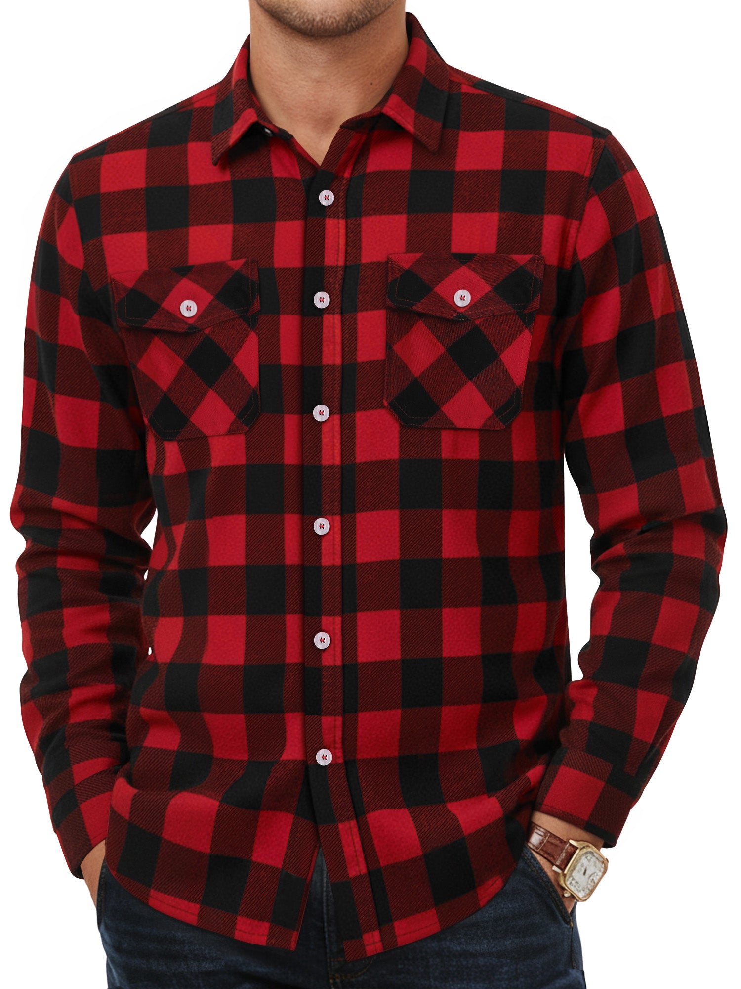 OALUXE Flannel Shirt for Men Long Sleeve Button Down Plaid Shirts with Pocket