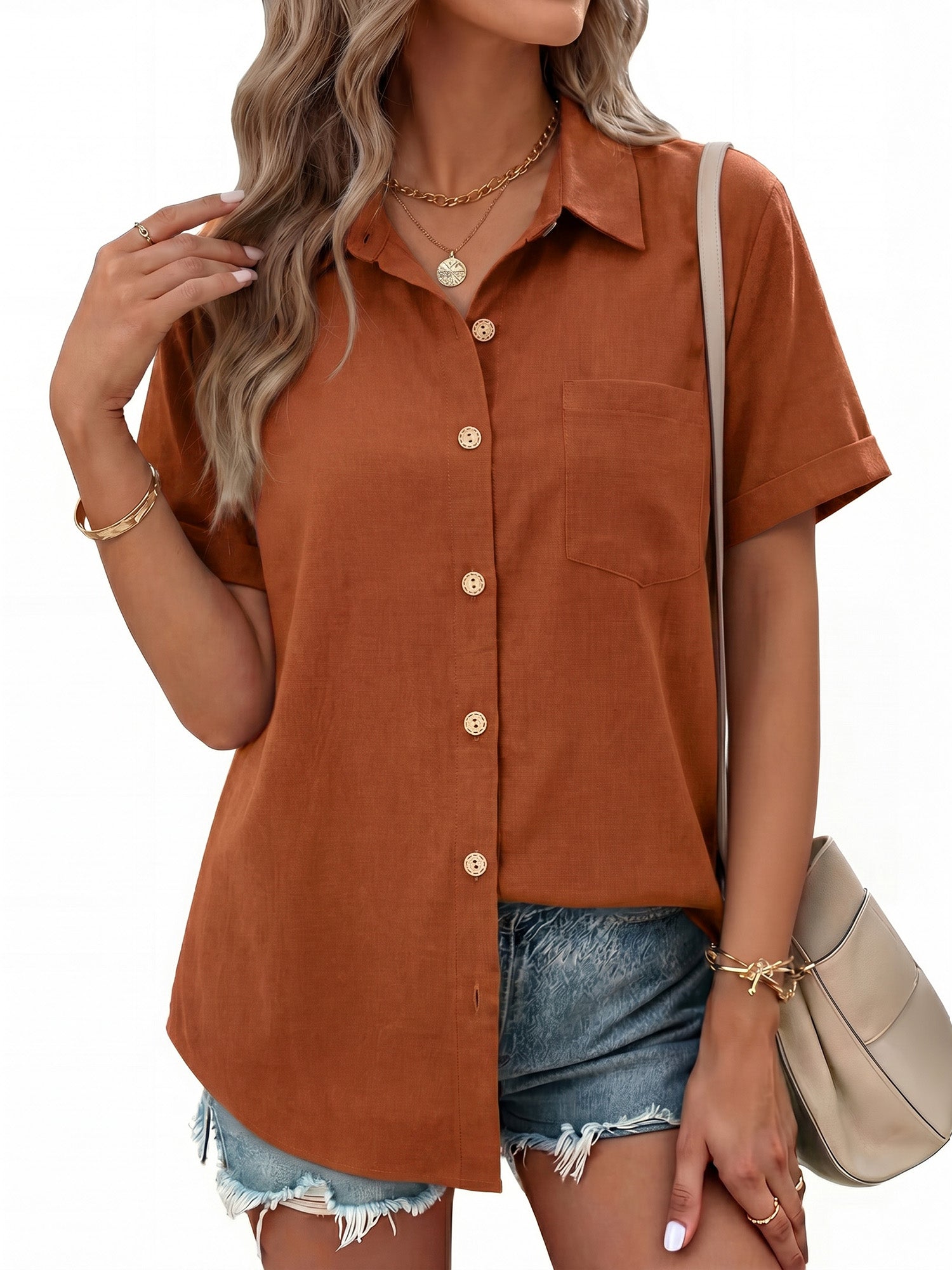 MOYIKO Womens Button Down Shirts Short Sleeve Shirt Collared Casual Work Blouses Summer Tops with Pockets