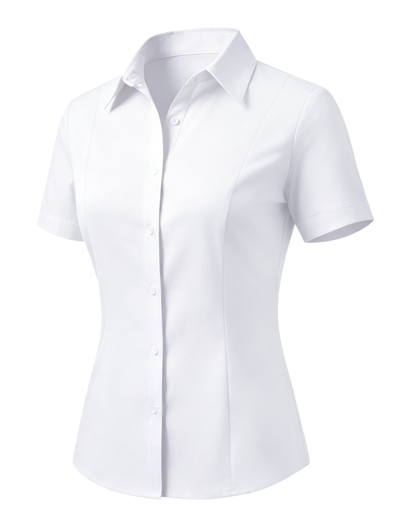 MOYIKO Womens Button Down Shirts Stretch Short Sleeve Dress Shirts Business Work Fitted Collared Office Basic Blouse