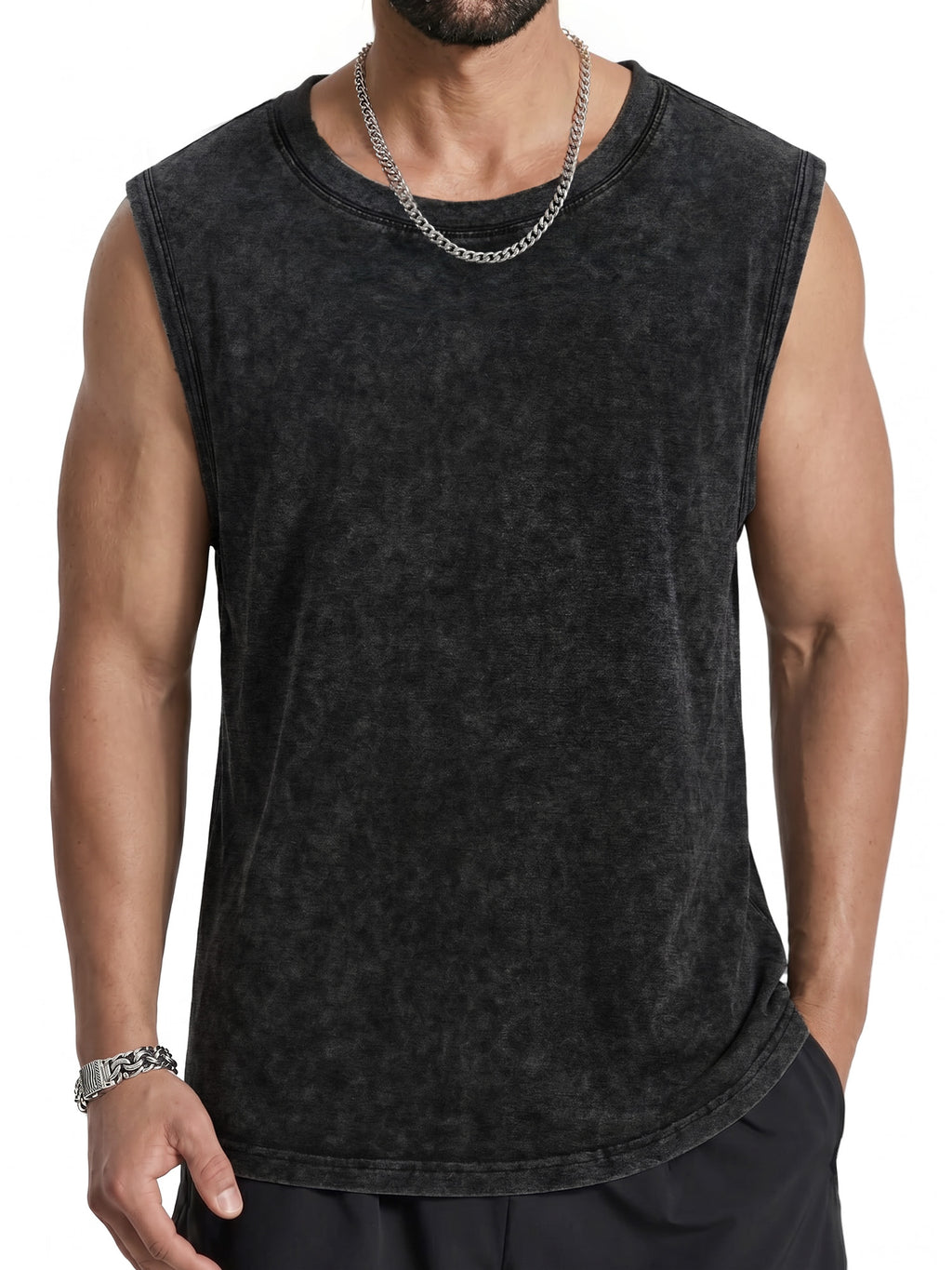 RICHCOIN Mens Workout Tank Tops Sleeveless Muscle Shirt Acid Wash T Shirts Running Beach Loose Fit Tee