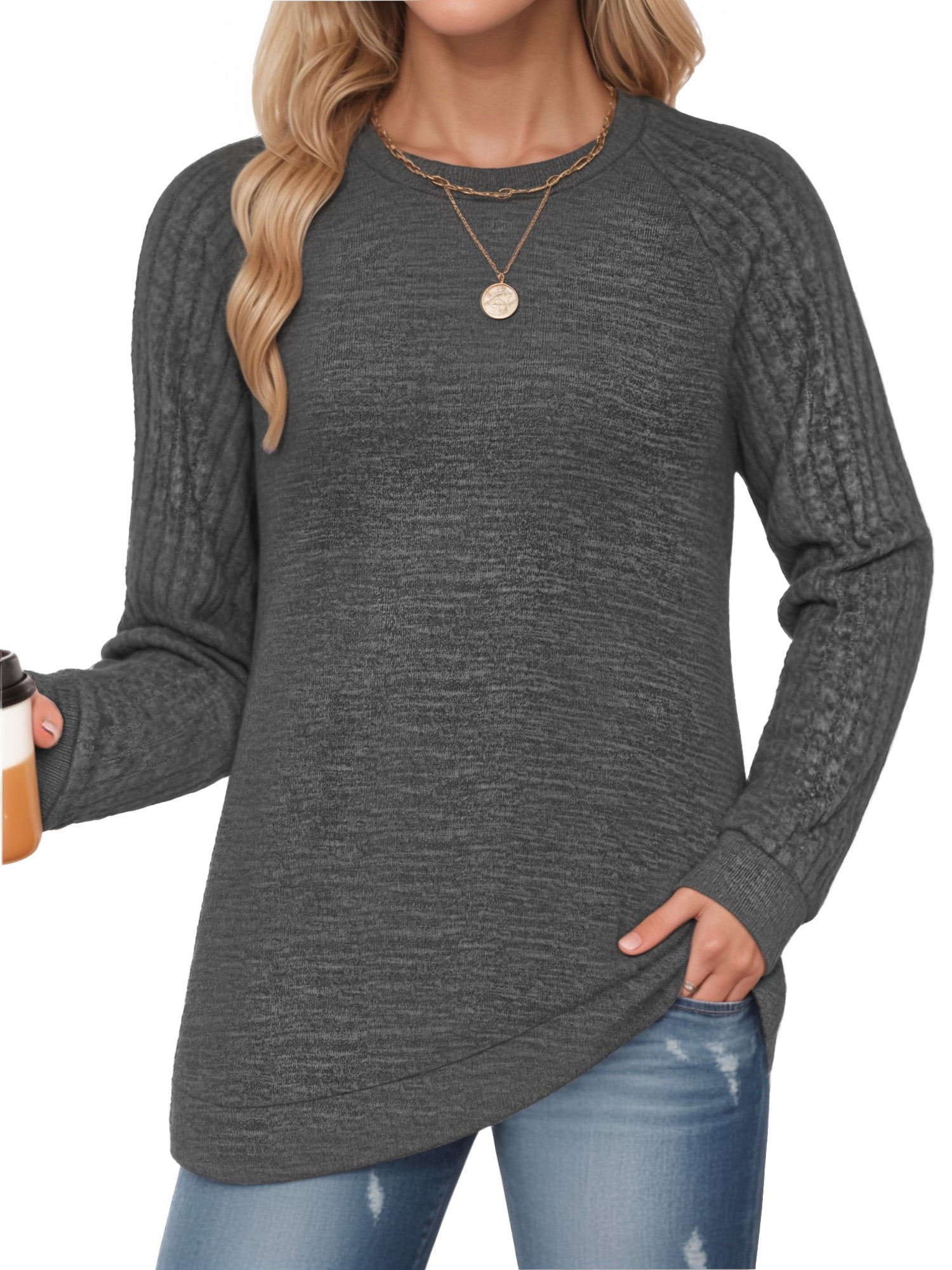 OALUXE Long Sleeve Shirts Blouses for Women Dressy Casual Tunic Tops Loose Fit Pullover Sweaters