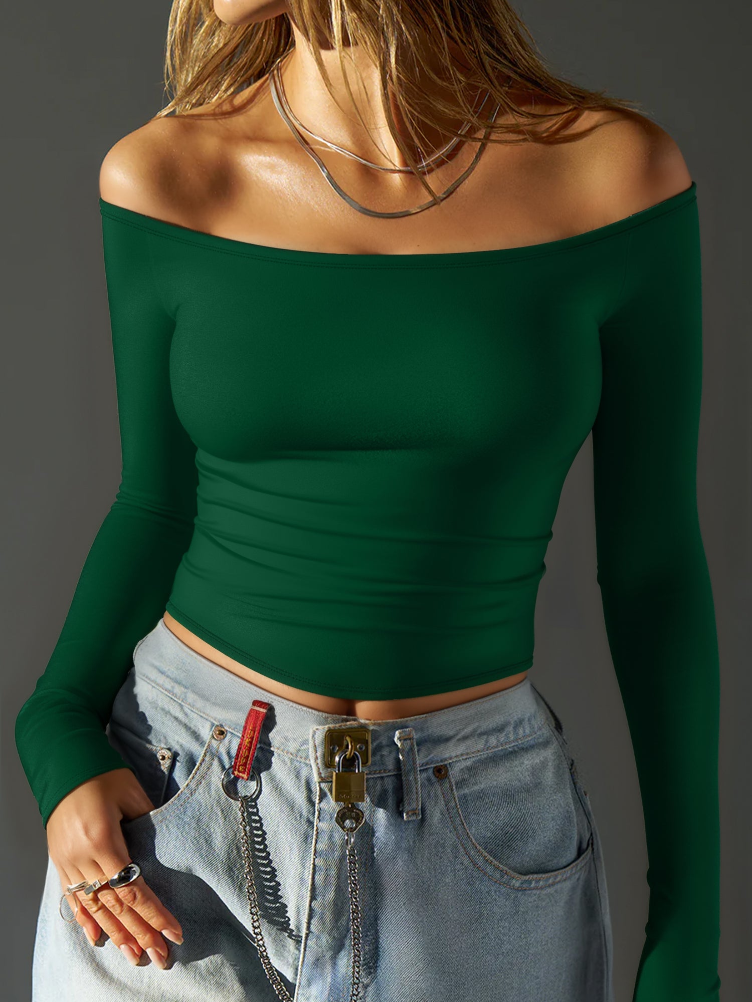 MOYIKO Off The Shoulder Tops For Women Fitted Long Sleeve Shirts Elegant