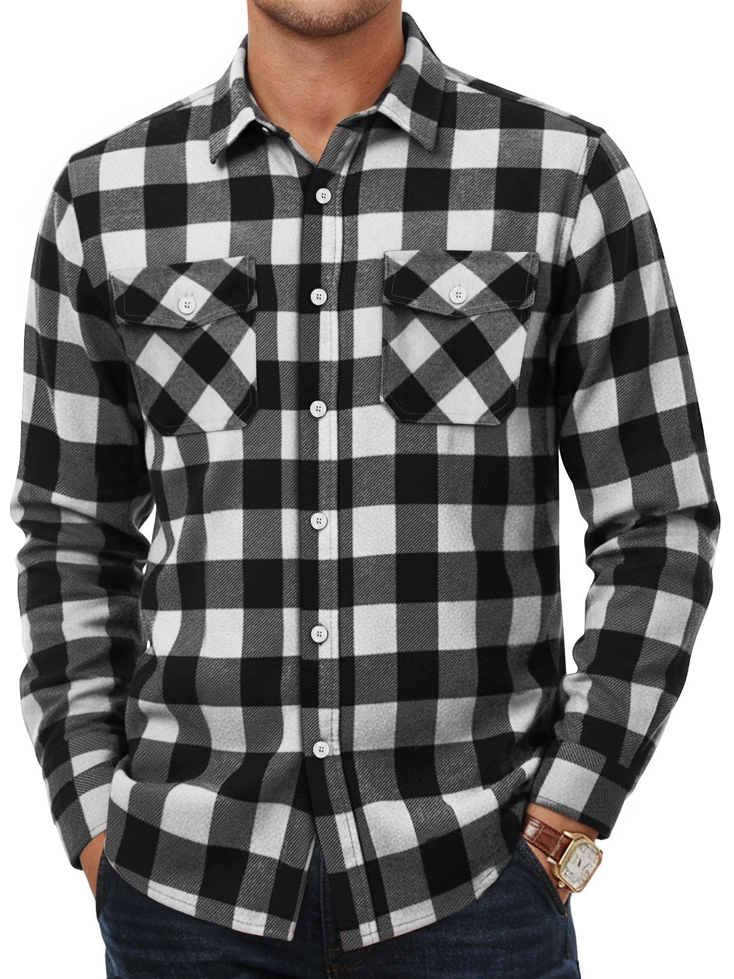 OALUXE Flannel Shirt for Men Long Sleeve Button Down Plaid Shirts with Pocket