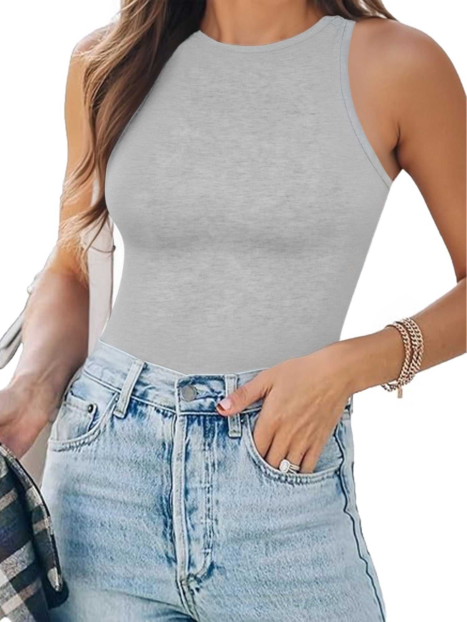 MOYIKO Tank Top for Women Sleeveless Bodysuits for Women Crewneck Summer Fitted Tight Tops
