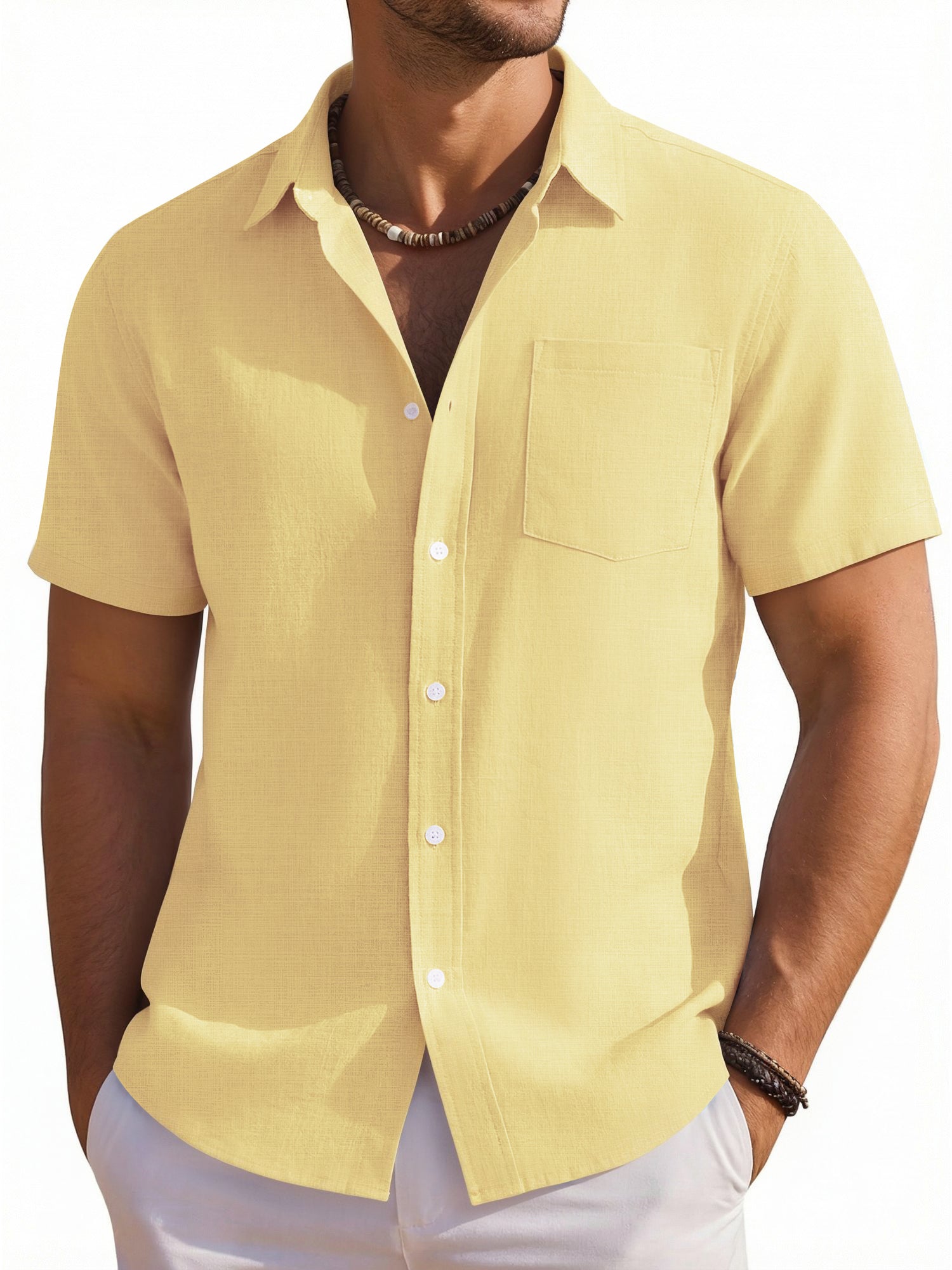 RICHCOIN Mens Linen Shirts Short Sleeve Button Down Dress Shirts for Men Casual Summer Tops Beach