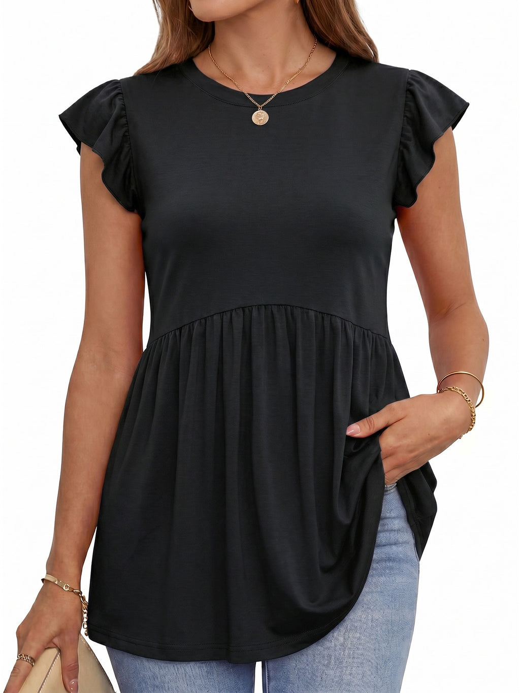 MOYIKO Womens Tank Tops Crew Neck Short Sleeve Summer Shirts Babydoll Peplum Tops Dressy Casual Blouses