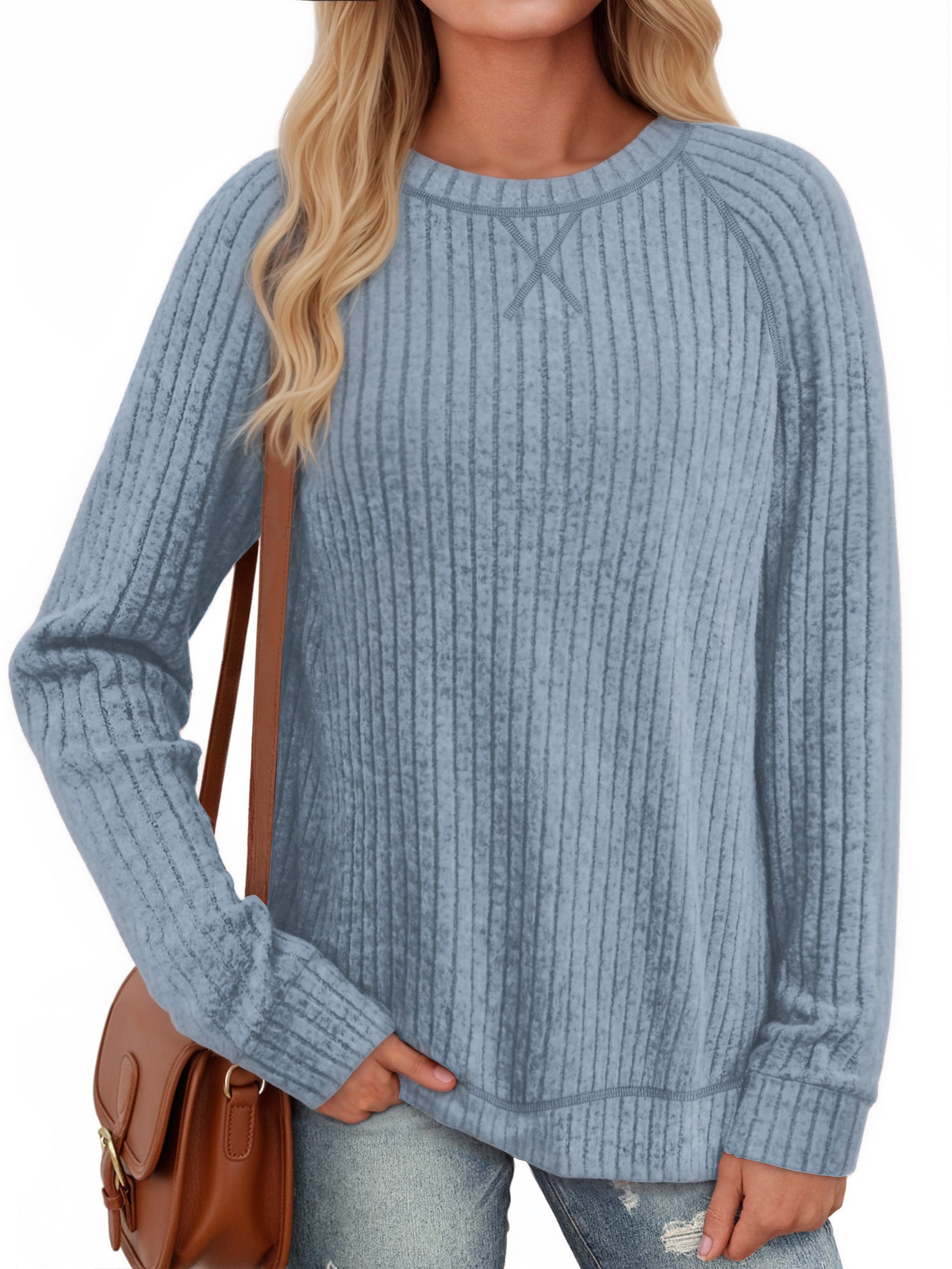 OALUXE Long Sleeve Shirts for Women Dressy Casual Tunic Tops Crew neck Side Split Lightweight Pullover Sweaters