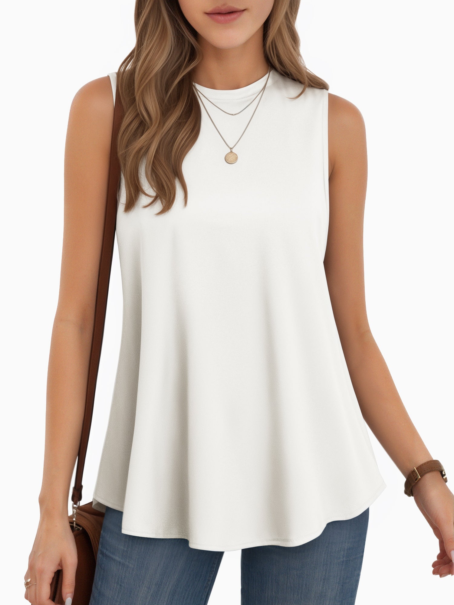 MOYIKO Tank Tops for Women Crew Neck Loose Fit Sleeveless Top Summer Clothes Womens Tunic Tops