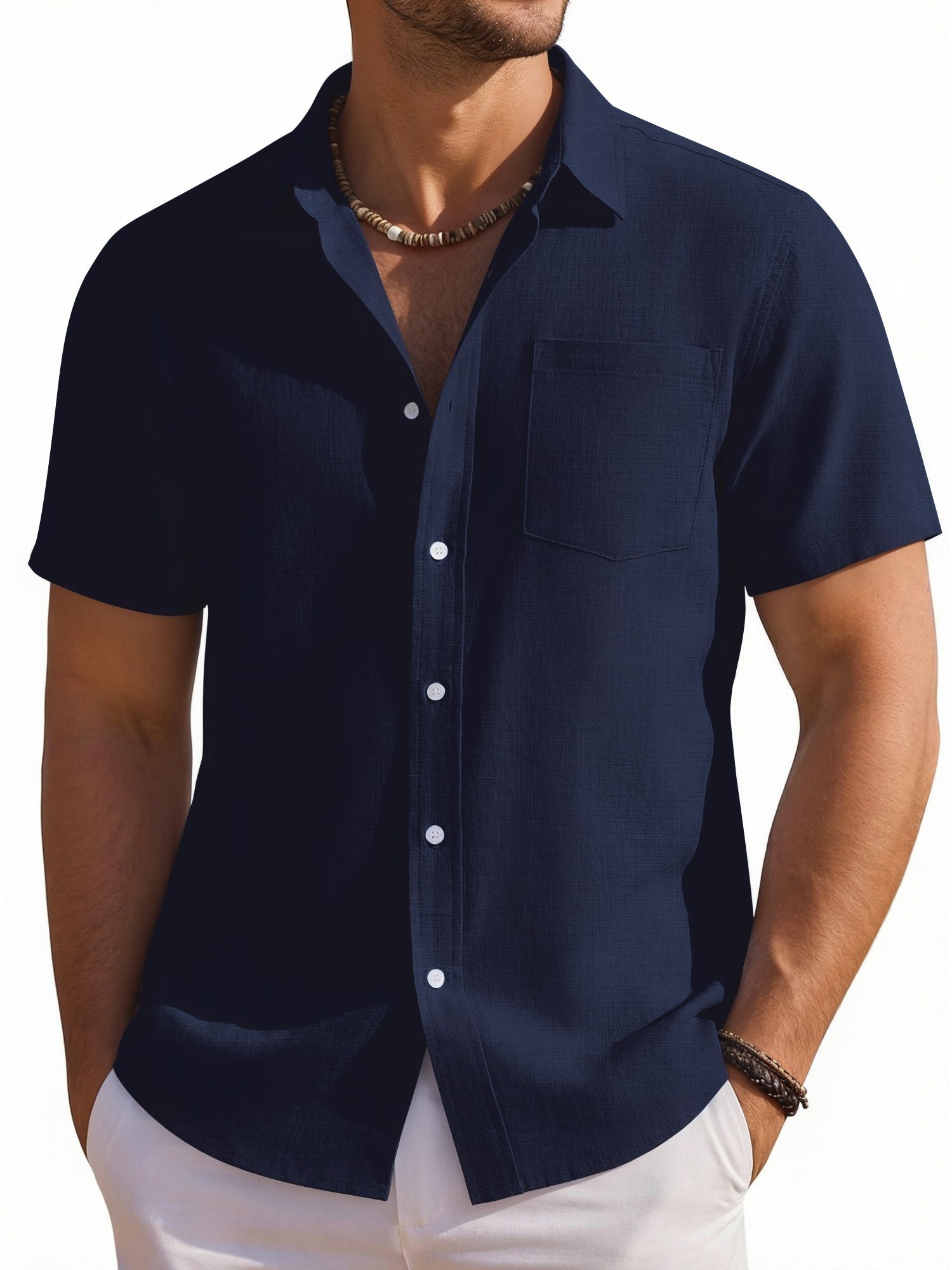 RICHCOIN Mens Linen Shirts Short Sleeve Button Down Dress Shirts for Men Casual Summer Tops Beach