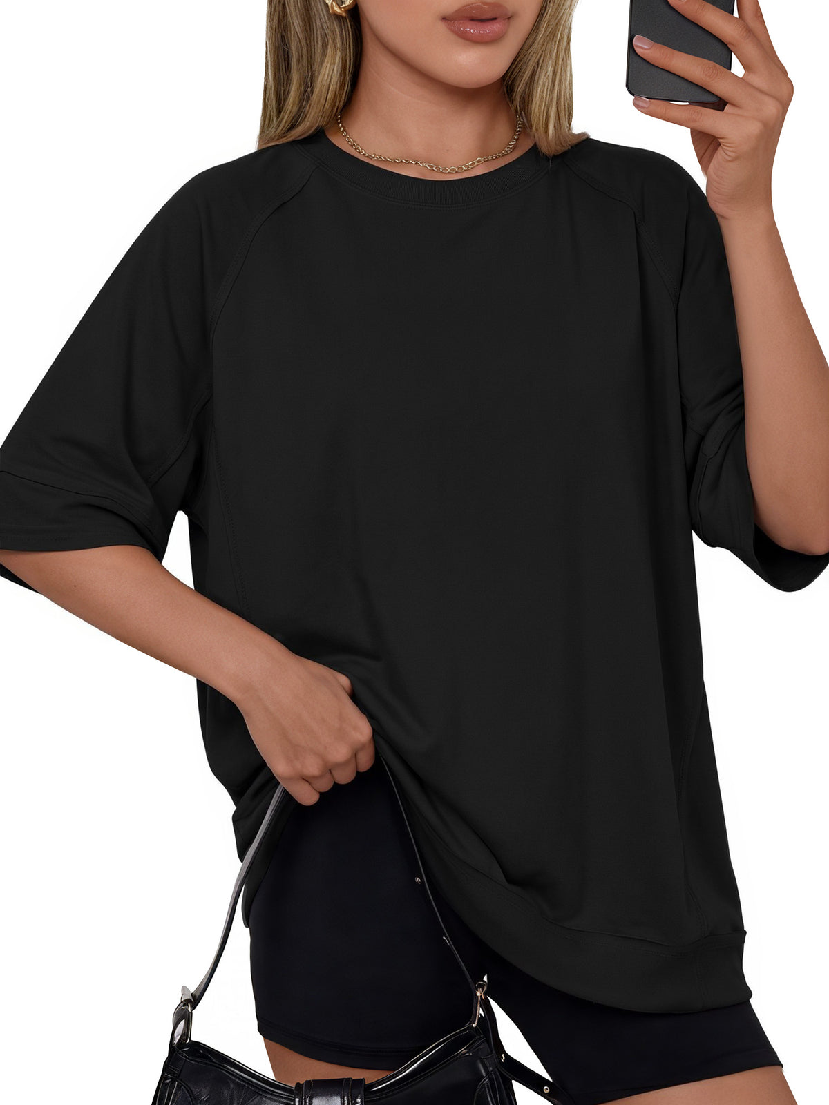 MOYIKO Oversized T Shirts for Women 3/4 Sleeve Summer Tops Loose Fit Y2K Fashion Tees with Pockets