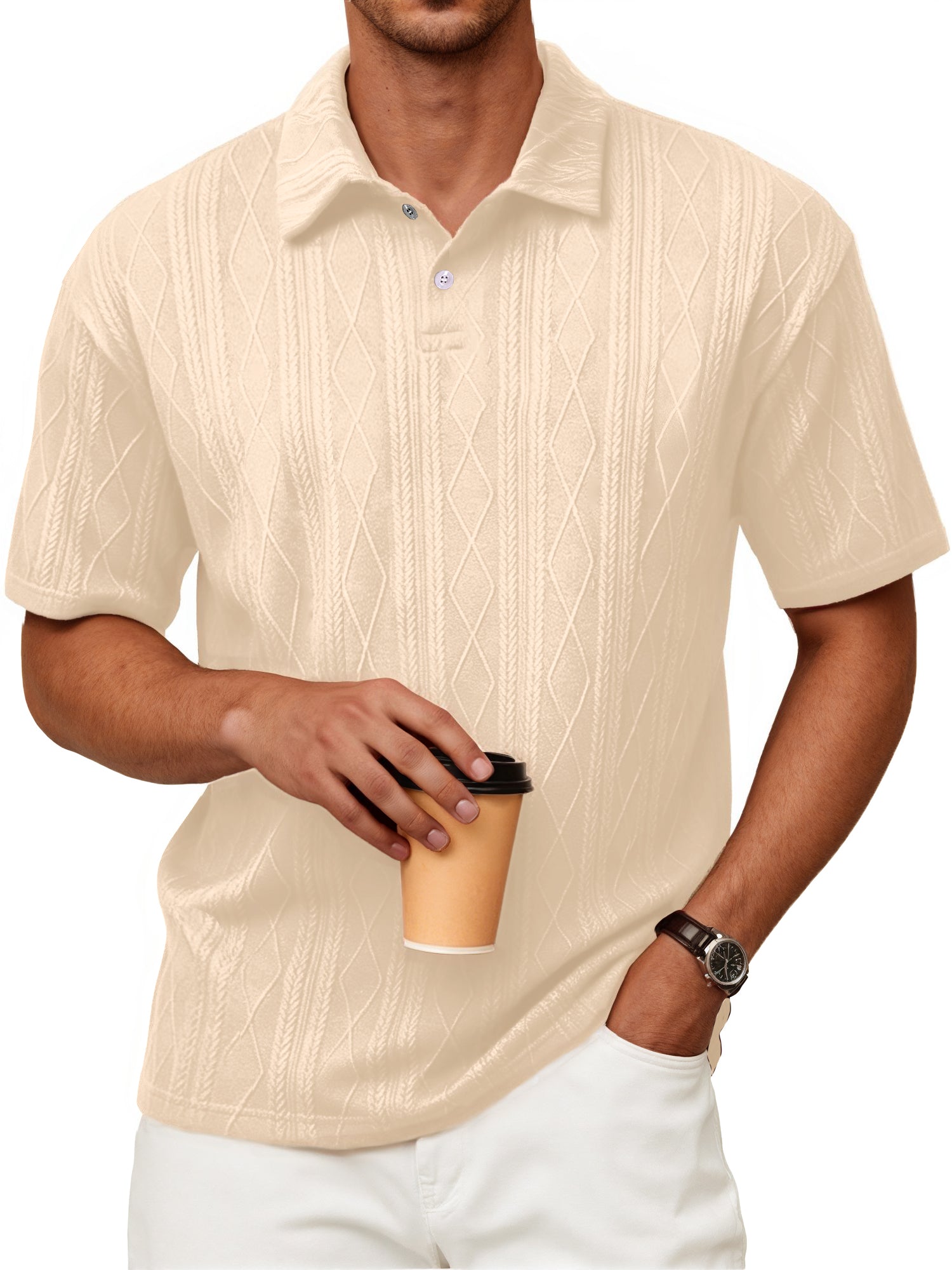RICHCHOIN Polo Shirts for Men Textured Knit Golf Shirts Casual Short Sleeve Old Money Tops