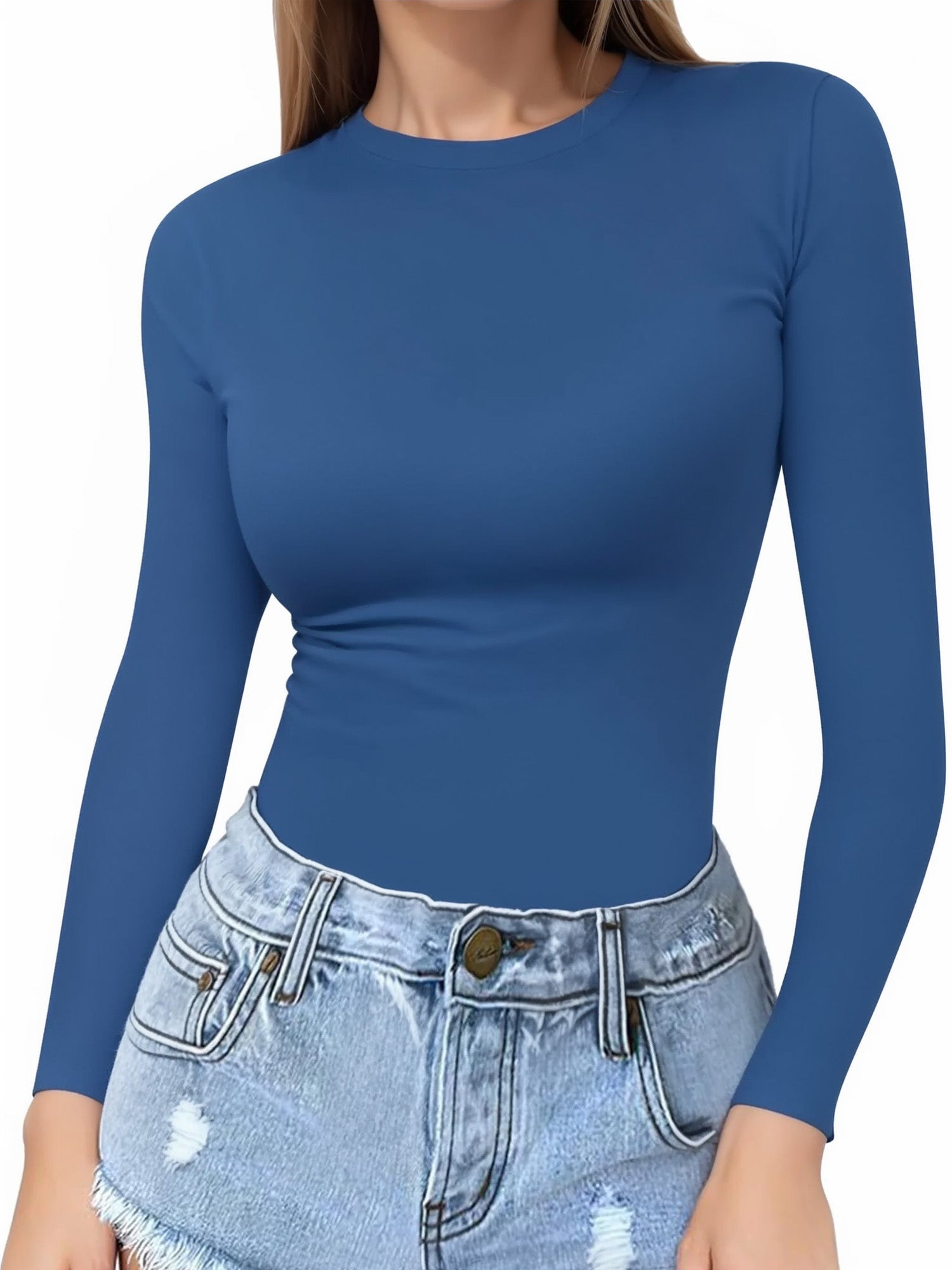 MOYIKO Crewneck Long Sleeve Shirts for Women Slim Fitted Tees Tight Basic Tops
