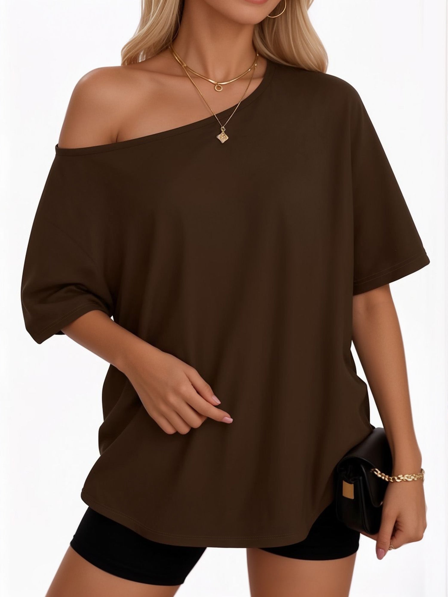MOYIKO Womens Off The Shoulder Tops Oversized T-Shirts Short Sleeve Tees Summer Casual Fashion Clothes