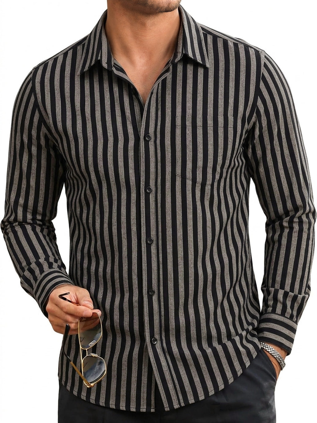 RICHCOIN Mens Striped Collared Button-Down Dress Shirts Long Sleeve Casual Business Office Shirt Tops