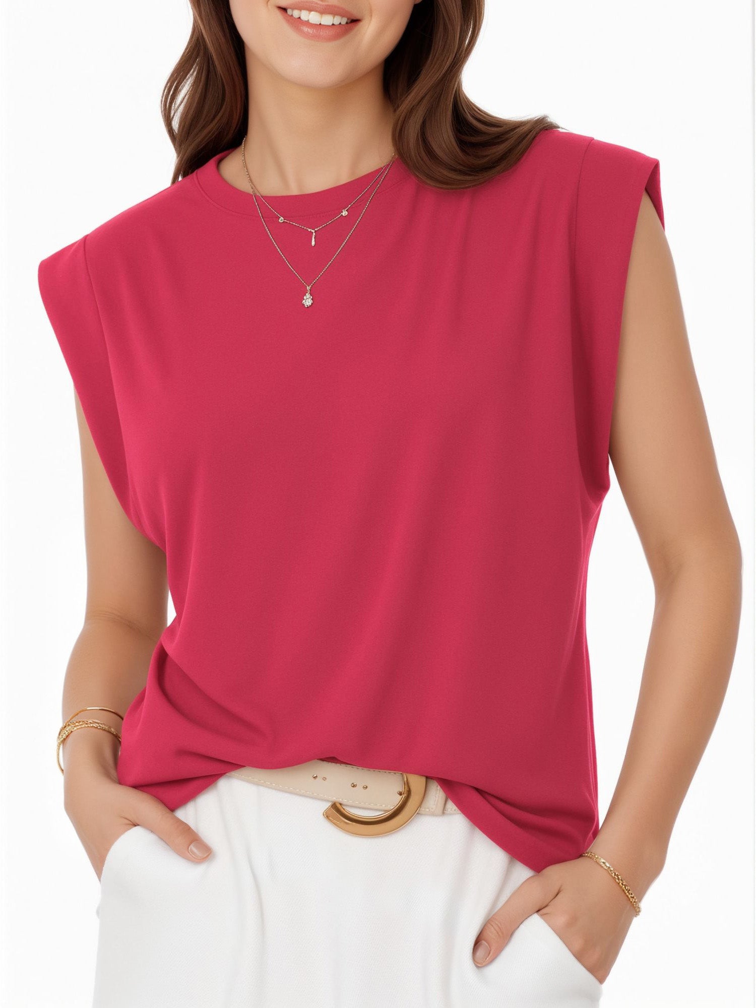 MOYIKO Womens Summer Tops Casual Loose Fit Cap Sleeve T Shirts Basic Crewneck Tank Tops Trendy Plain Womens Clothes Tee