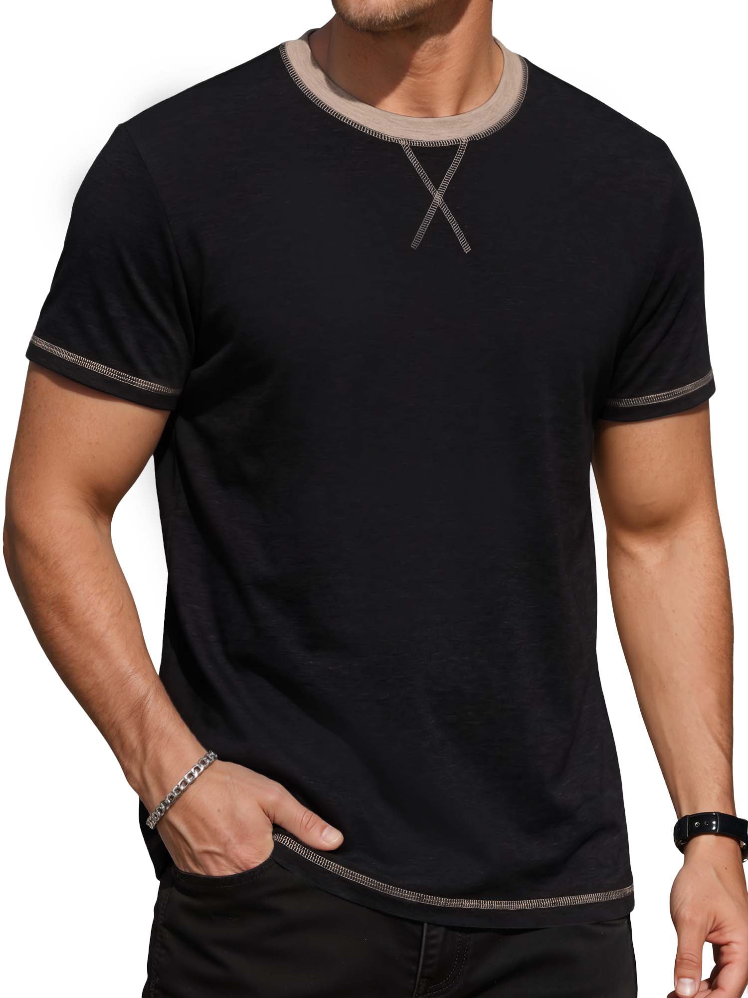 RICHCOIN Mens T Shirt Short Sleeve Crewneck Casual Color Block Summer Tops