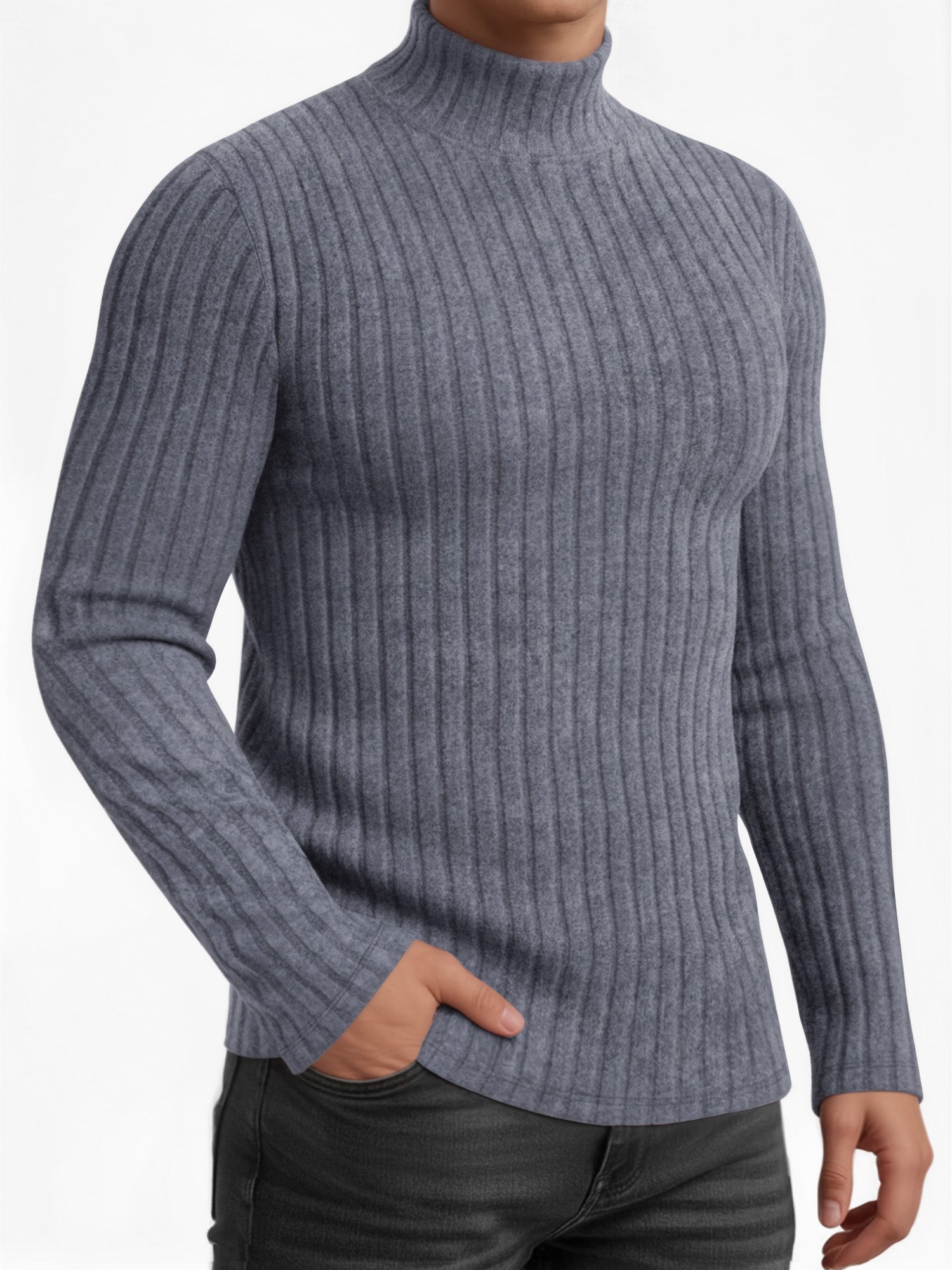 OALUXE Turtleneck Ribbed Long Sleeve Shirts for Mens Undershirts Knit Thermal Fitted Basic Tops