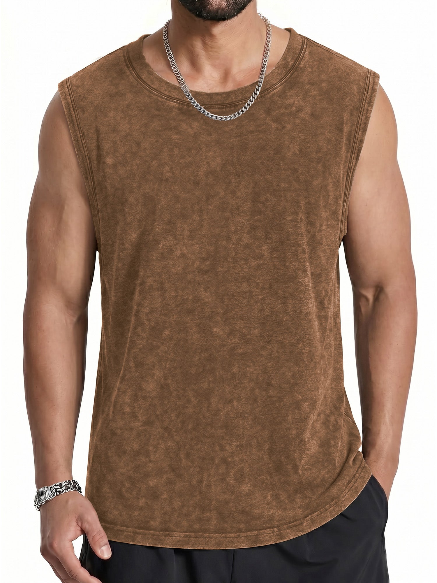 RICHCOIN Mens Workout Tank Tops Sleeveless Muscle Shirt Acid Wash T Shirts Running Beach Loose Fit Tee