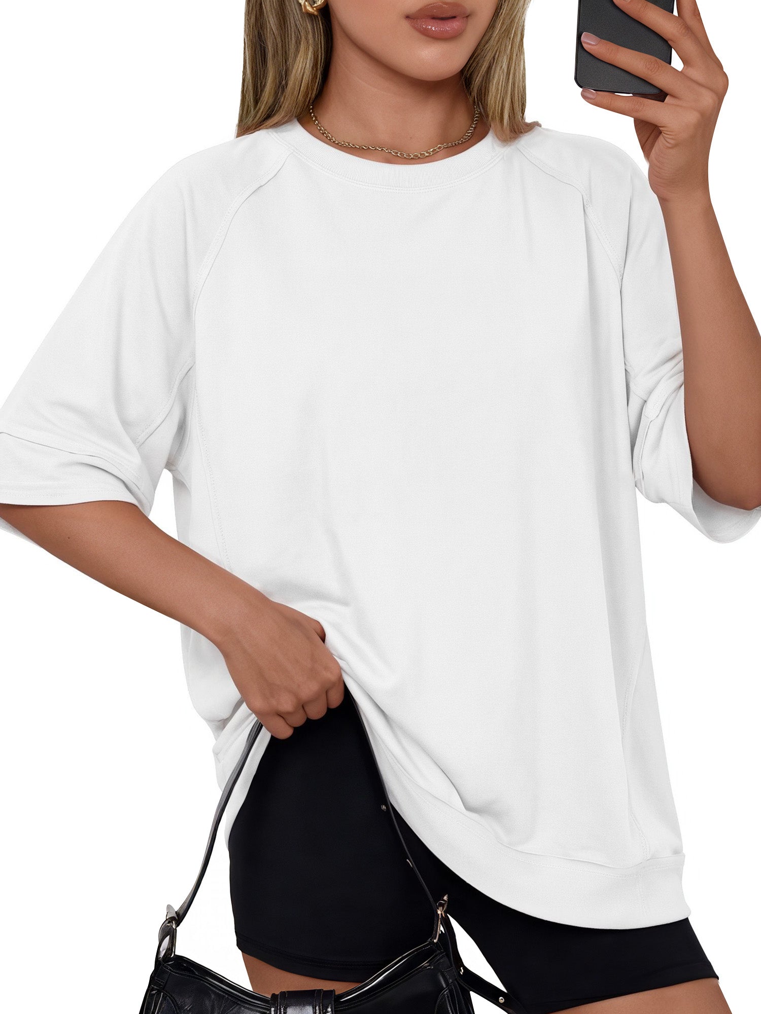 MOYIKO Oversized T Shirts for Women 3/4 Sleeve Summer Tops Loose Fit Y2K Fashion Tees with Pockets