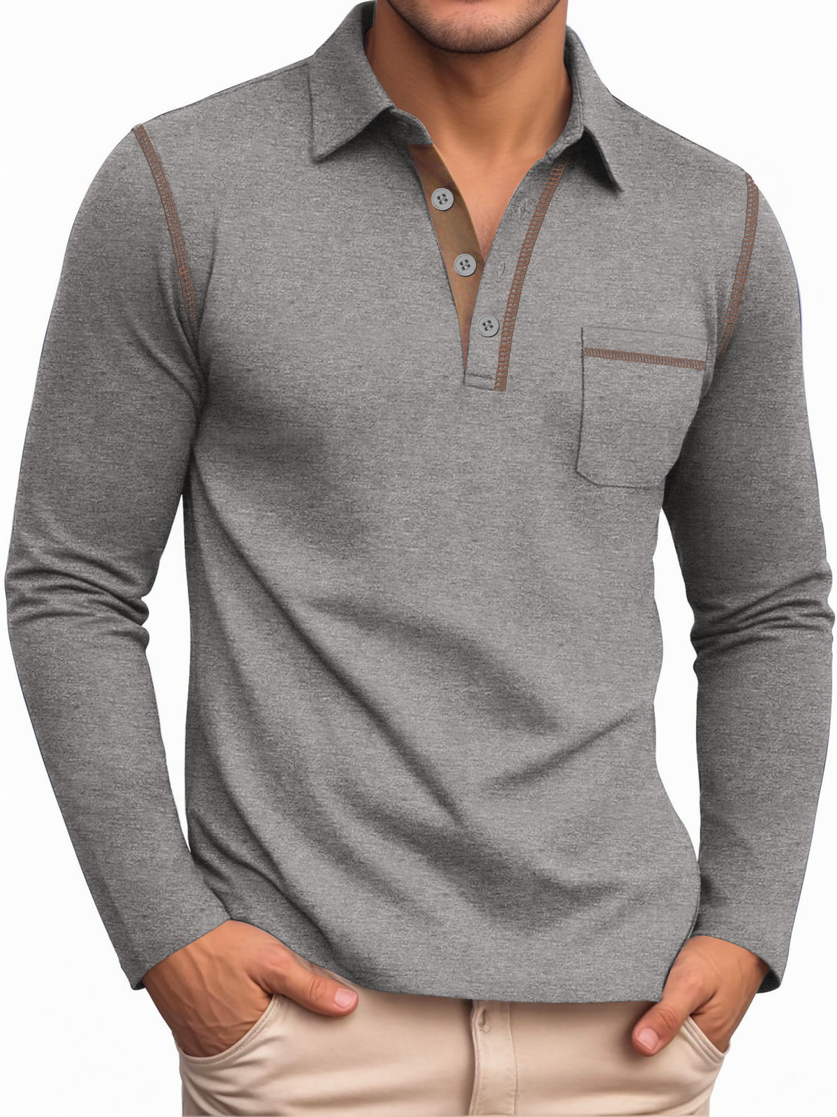 RICHCOIN Polo Shirts for Men Long Sleeve Golf Shirts Casual Button Knit Collared T Shirt Tops