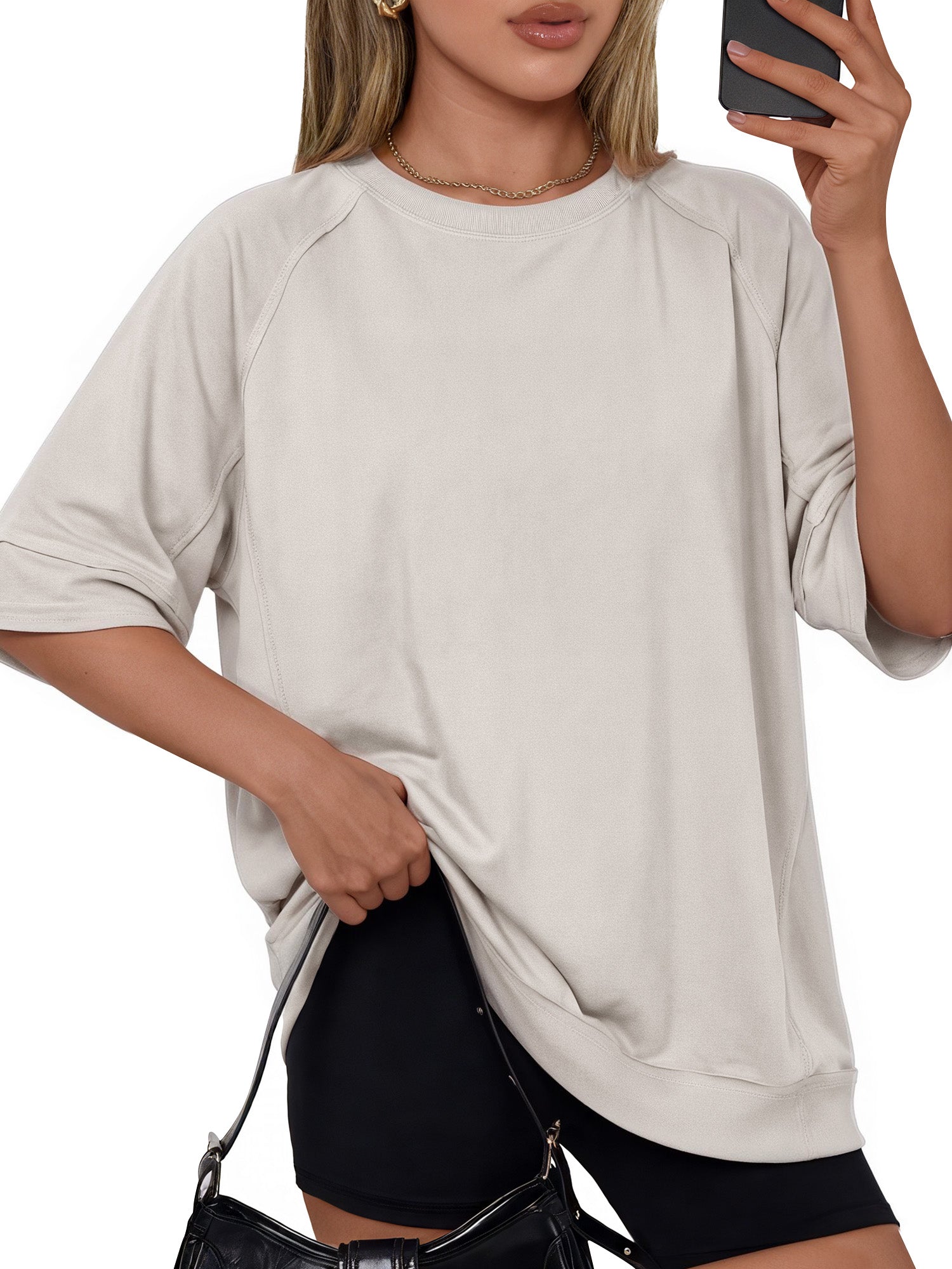 MOYIKO Oversized T Shirts for Women 3/4 Sleeve Summer Tops Loose Fit Y2K Fashion Tees with Pockets