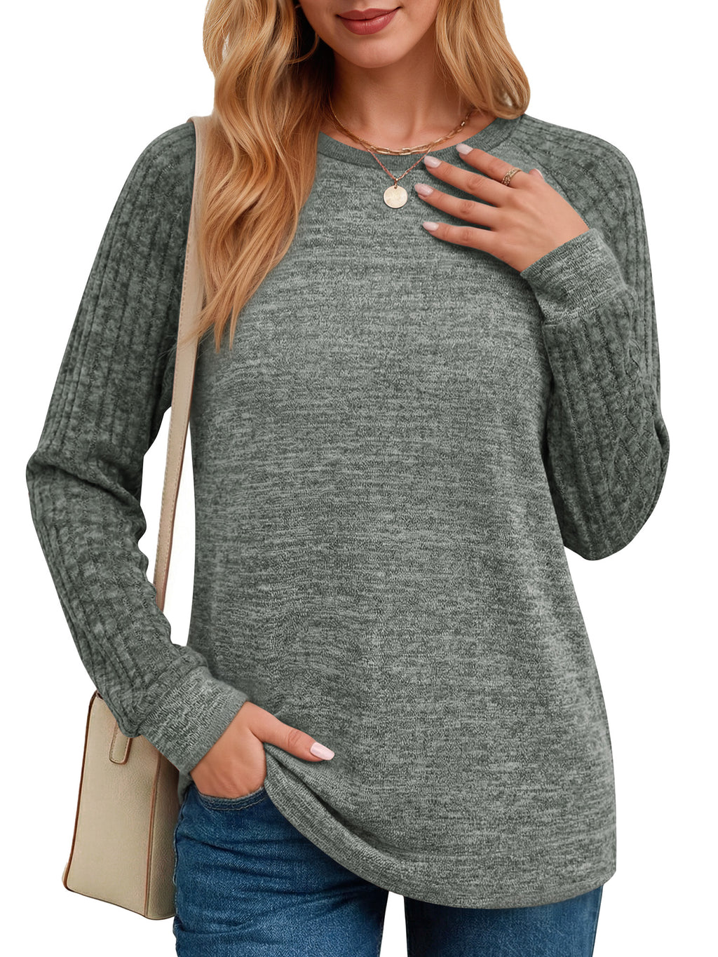 OALUXE Long Sleeve Shirts Blouses for Women Dressy Casual Tunic Tops Loose Fit Pullover Sweaters