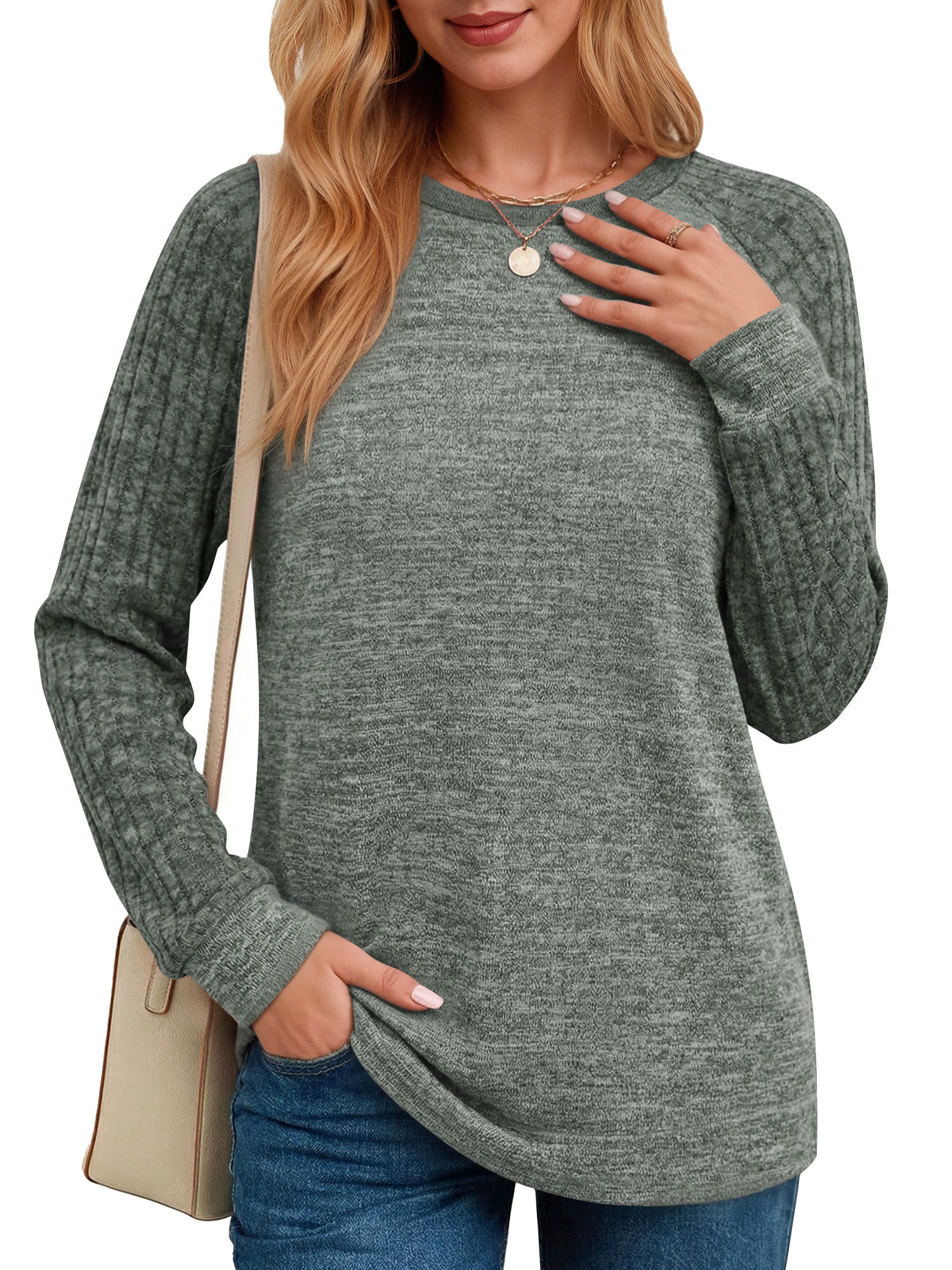 OALUXE Long Sleeve Shirts Blouses for Women Dressy Casual Tunic Tops Loose Fit Pullover Sweaters