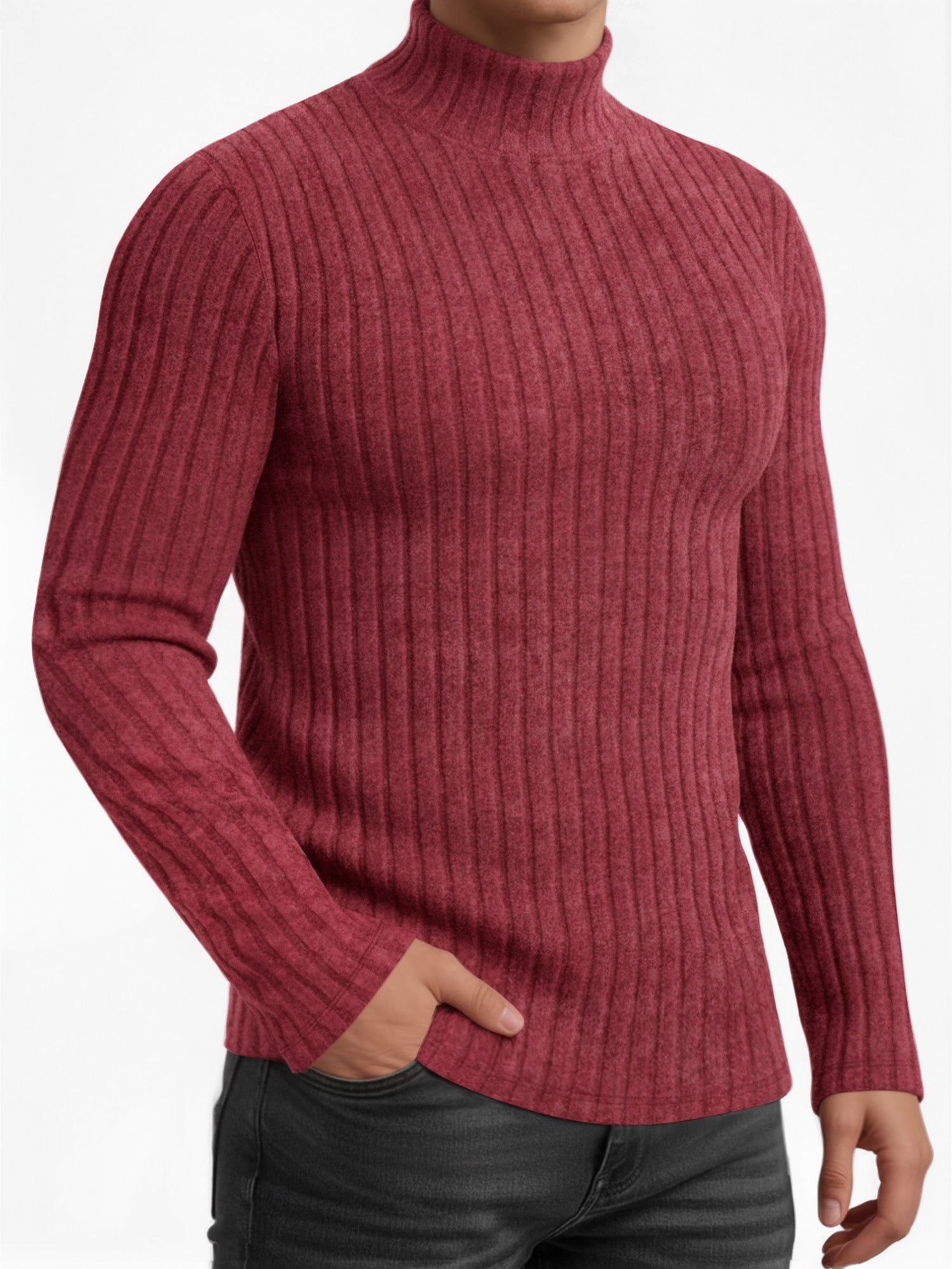 OALUXE Turtleneck Ribbed Long Sleeve Shirts for Mens Undershirts Knit Thermal Fitted Basic Tops