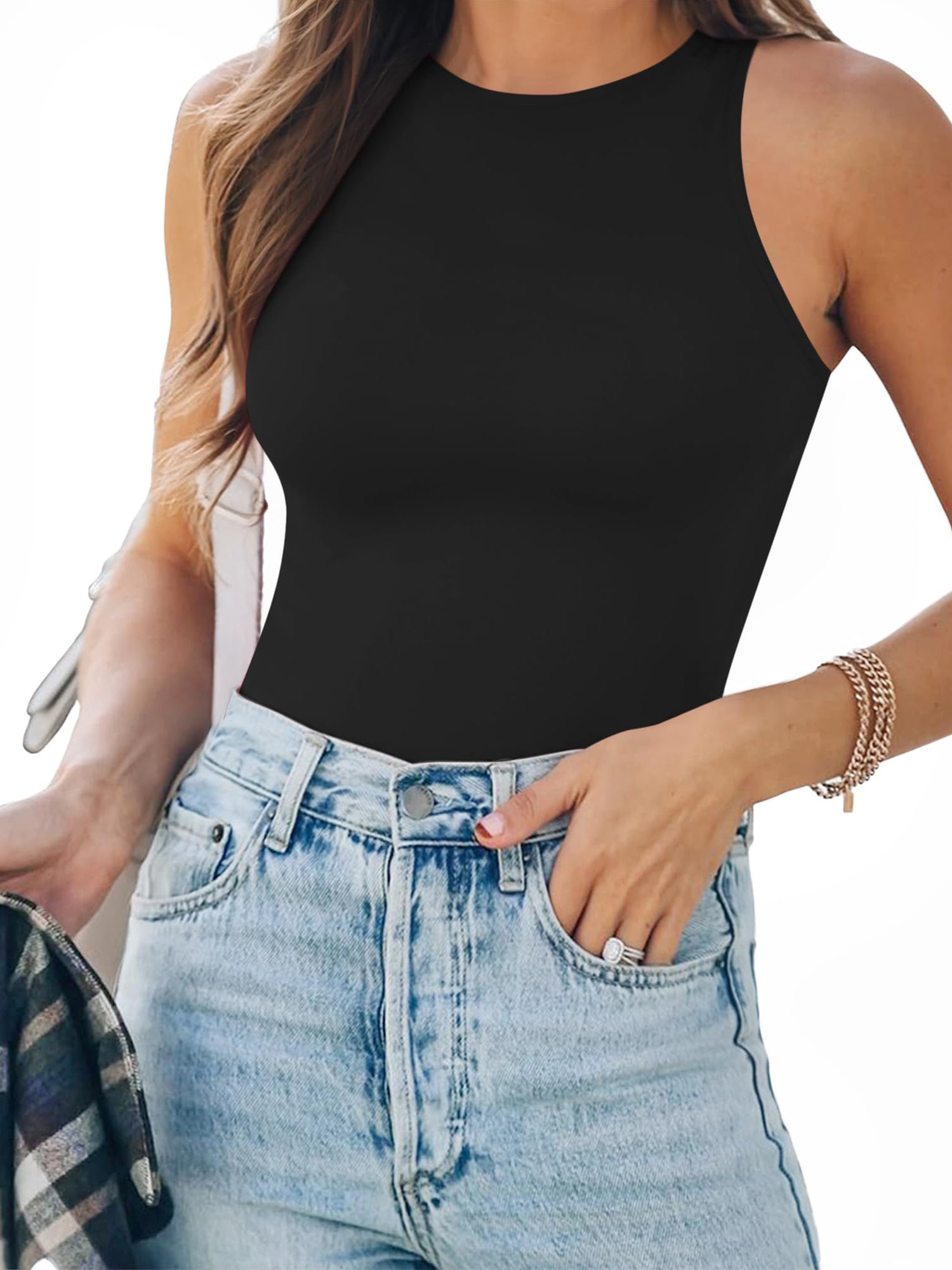 MOYIKO Tank Top for Women Sleeveless Bodysuits for Women Crewneck Summer Fitted Tight Tops