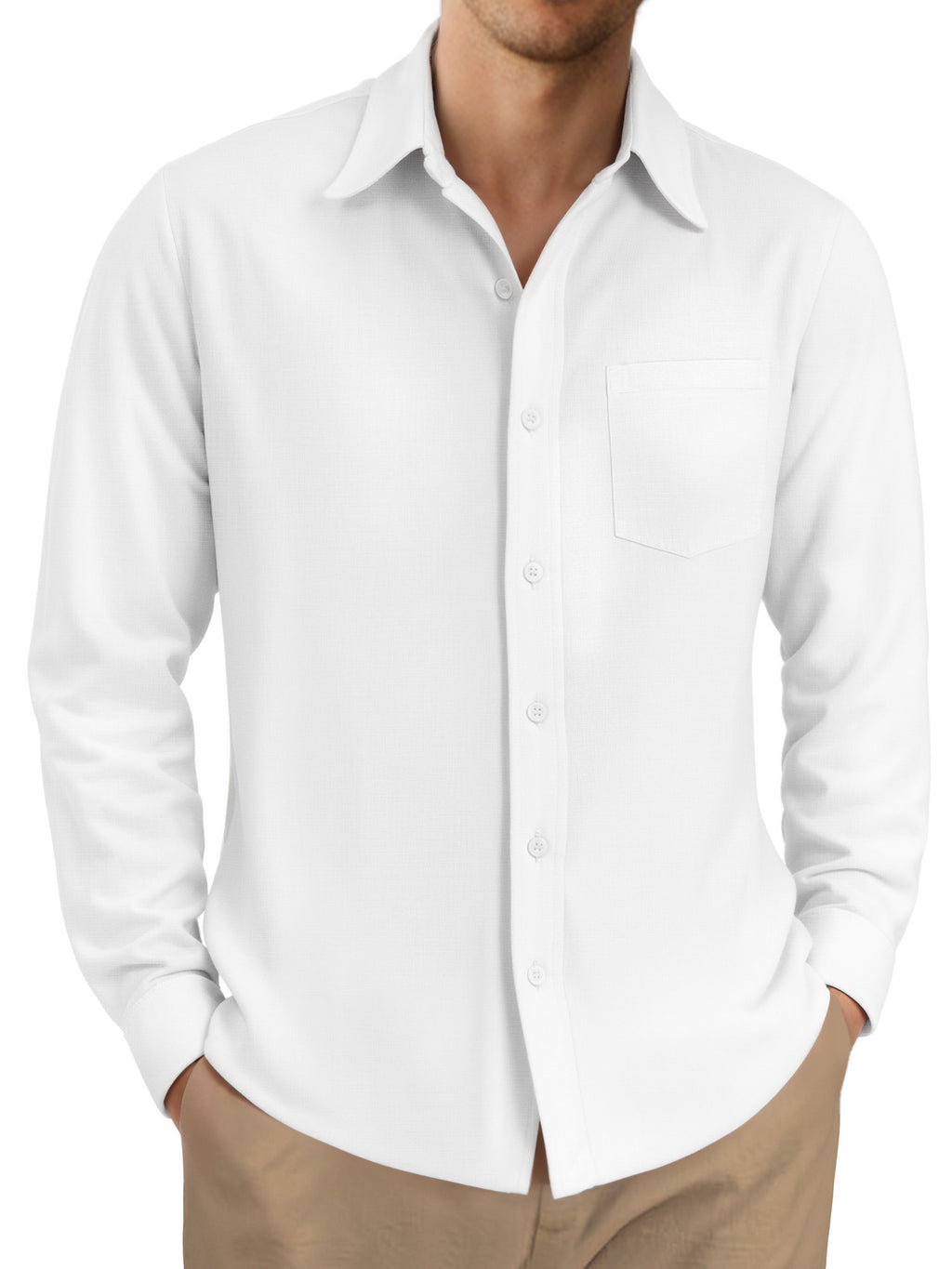 OALUXE Linen Button Down Shirts For Men Casual Long Sleeve Lightweight Dress Shirts With Pocket