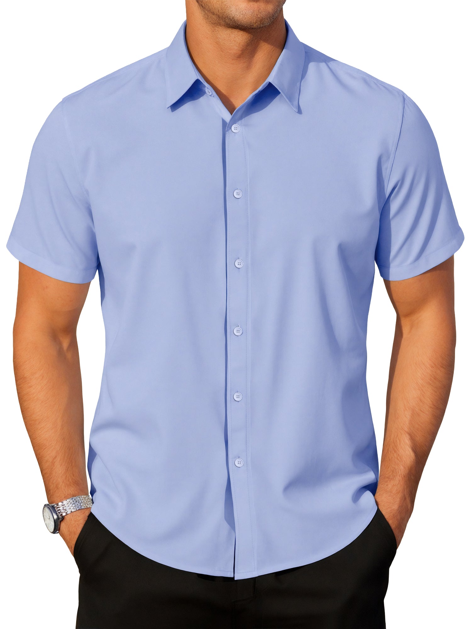 RICHCOIN Short Sleeve Mens Dress Shirts Casual Solid Shirts for Men Button Down Business Shirt
