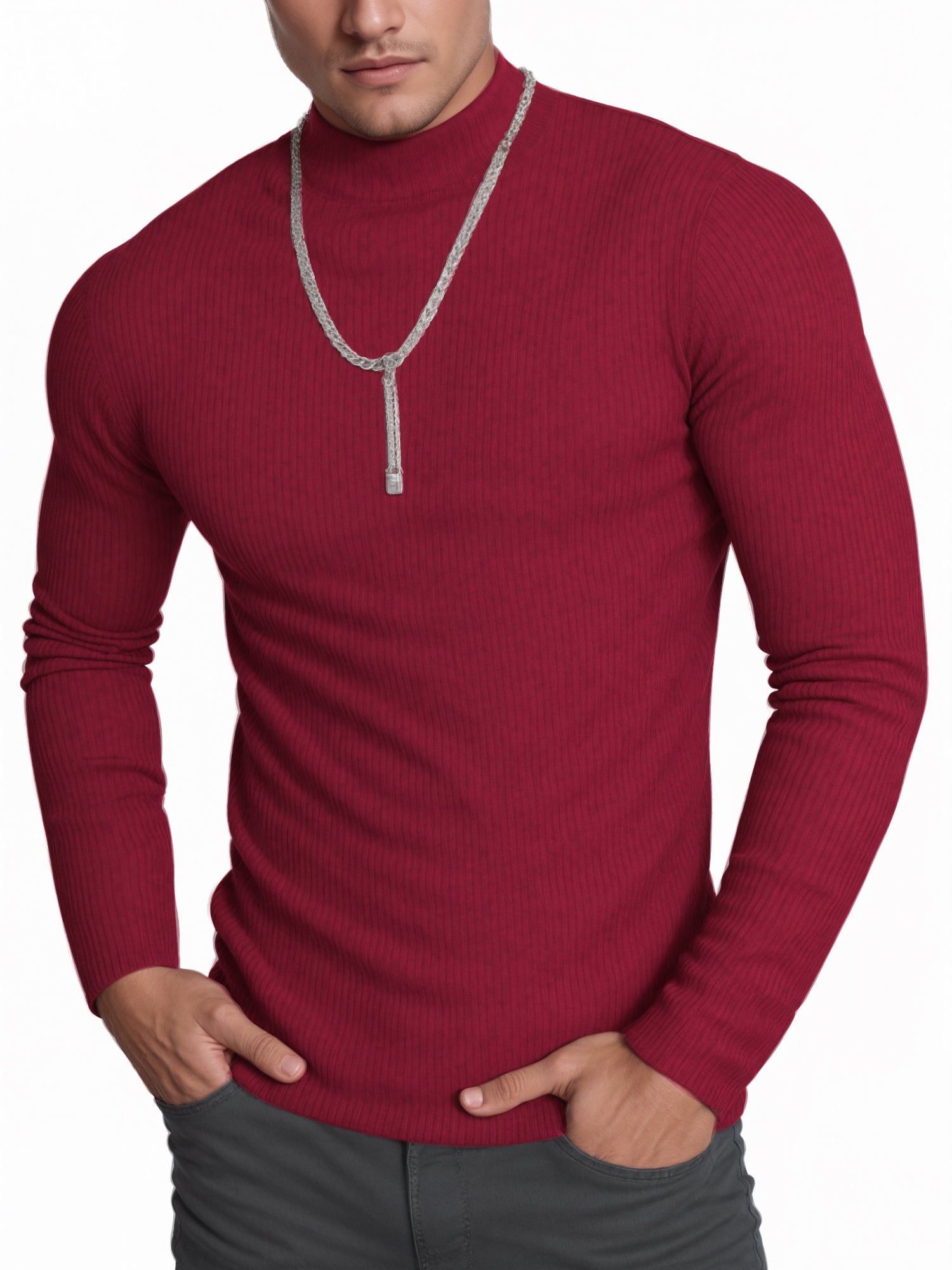 OALUXE Turtleneck Ribbed Long Sleeve Shirts for Mens Undershirts Knit Thermal Basic Tops
