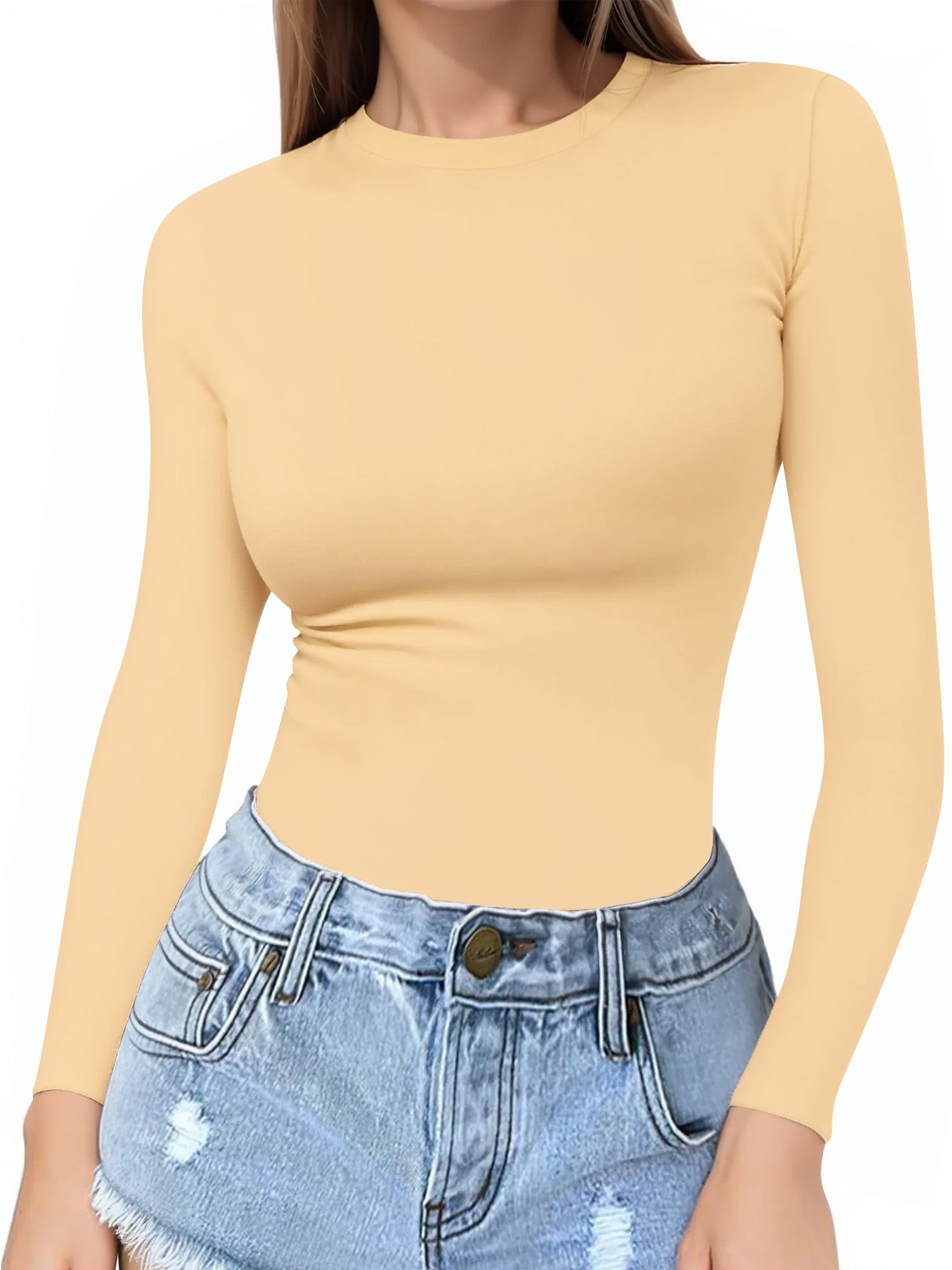 MOYIKO Crewneck Long Sleeve Shirts for Women Slim Fitted Tees Tight Basic Tops