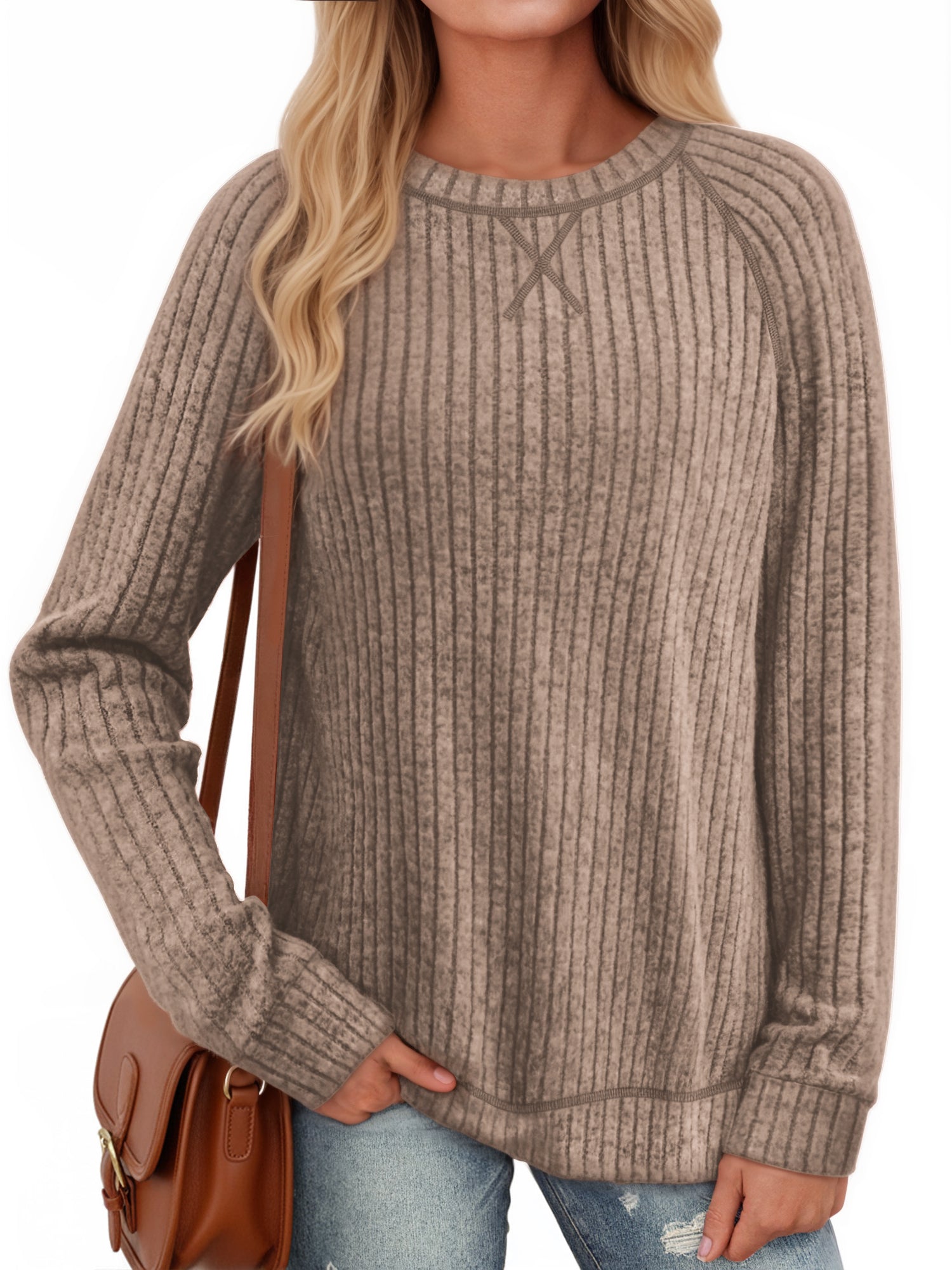 OALUXE Long Sleeve Shirts for Women Dressy Casual Tunic Tops Crew neck Side Split Lightweight Pullover Sweaters