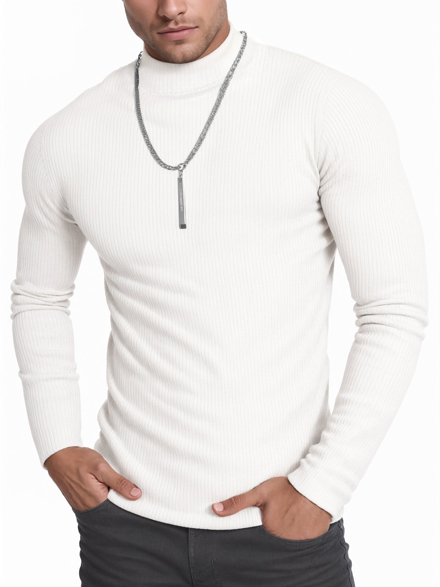 OALUXE Turtleneck Ribbed Long Sleeve Shirts for Mens Undershirts Knit Thermal Basic Tops