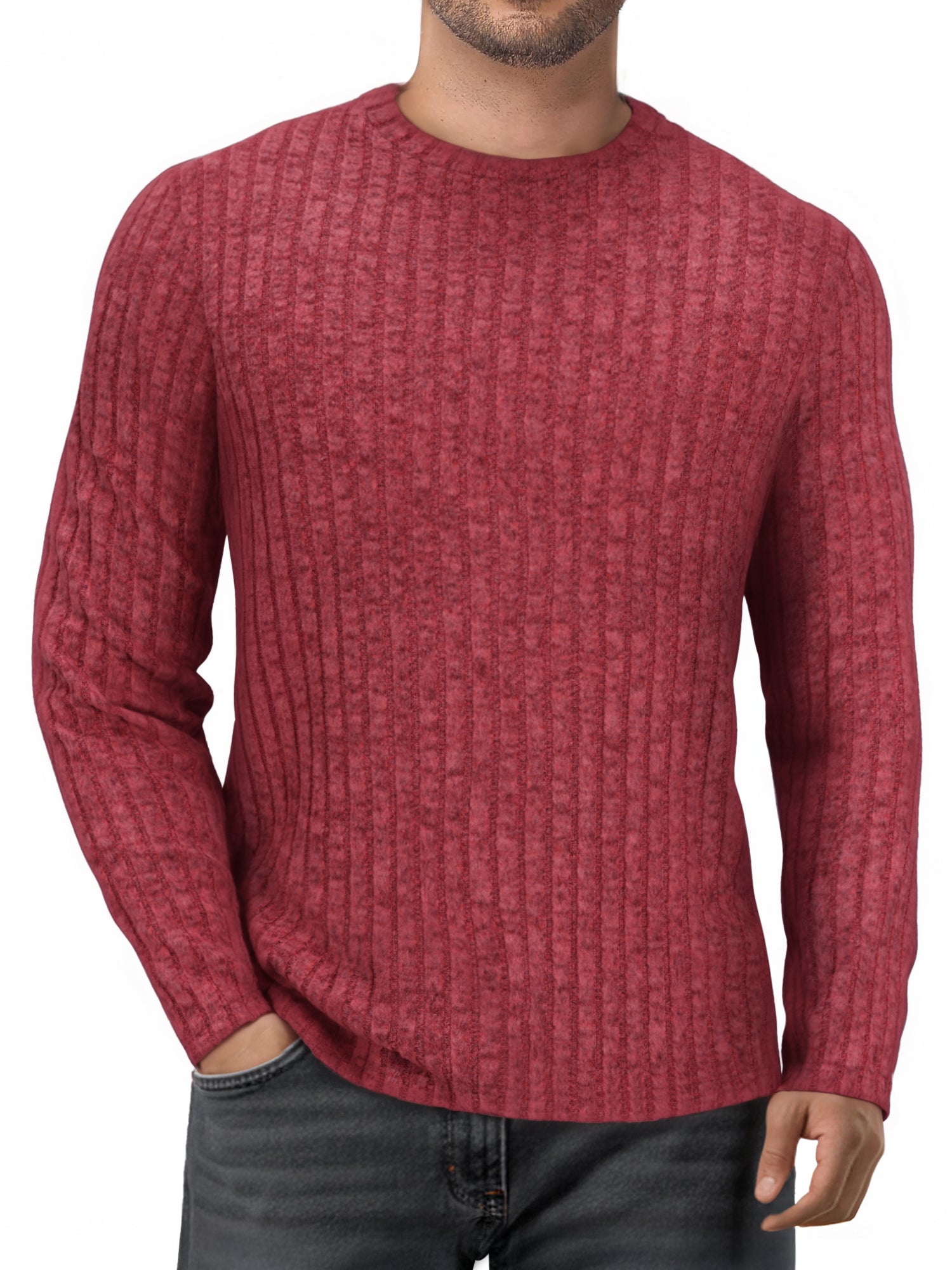 OALUXE Ribbed Long Sleeve Shirts for Men Crewneck Undershirts Thermal Basic Tops