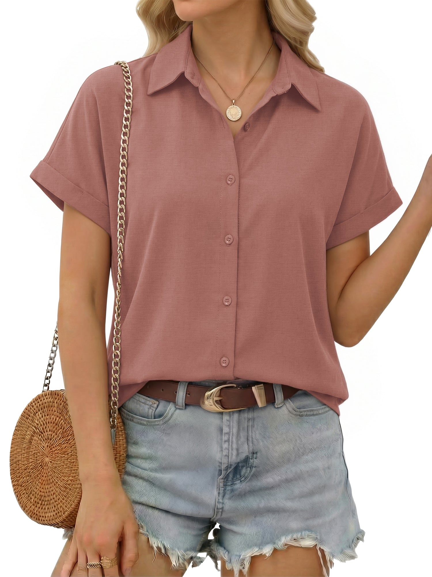 MOYIKO Short Sleeve Summer Tops for Women Casual Button Down Shirts Striped Business Work Blouses