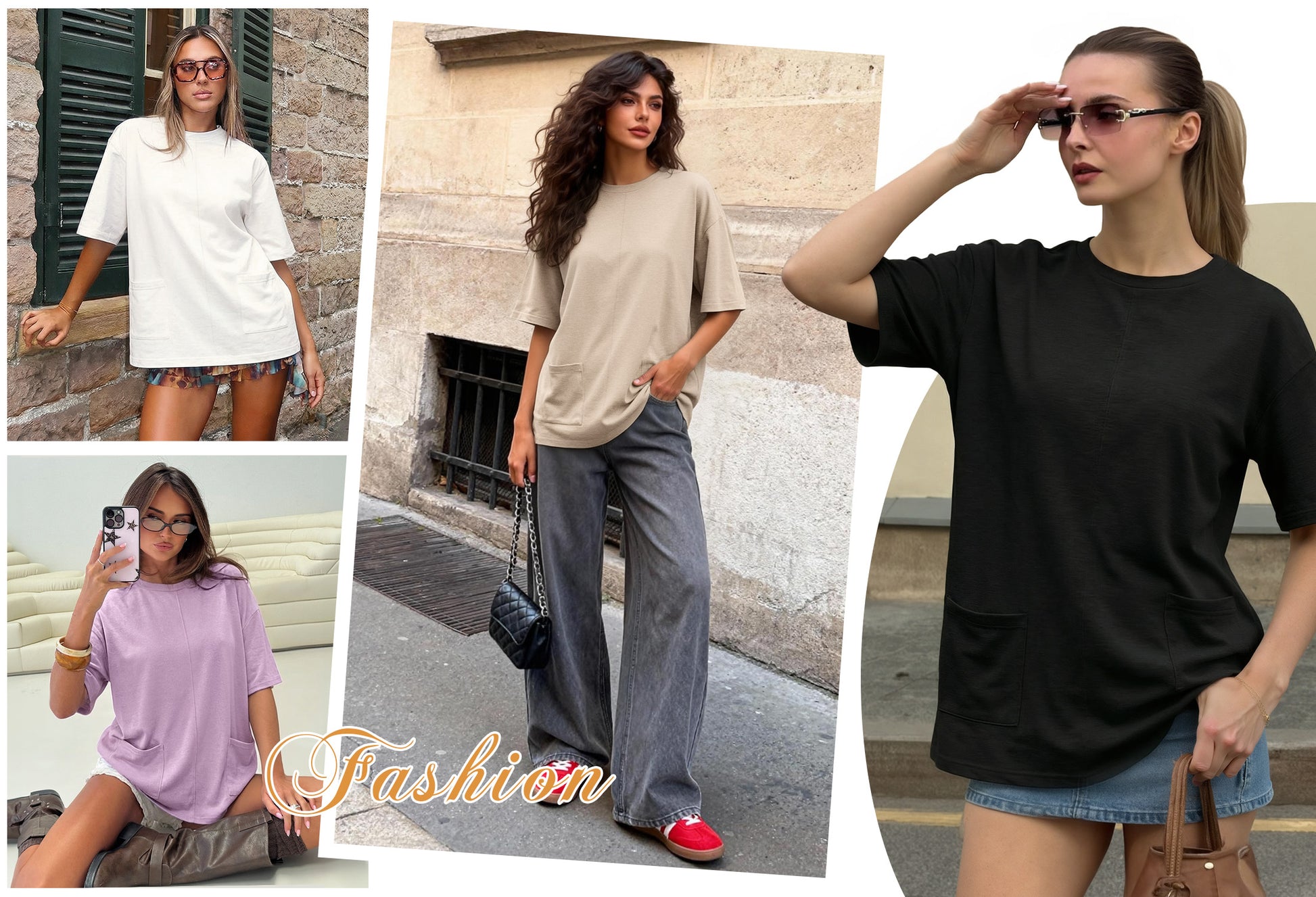 MOYIKO Oversized T Shirts for Women Half Sleeve Crewneck Loose Fit Tees Summer Tops with Pockets