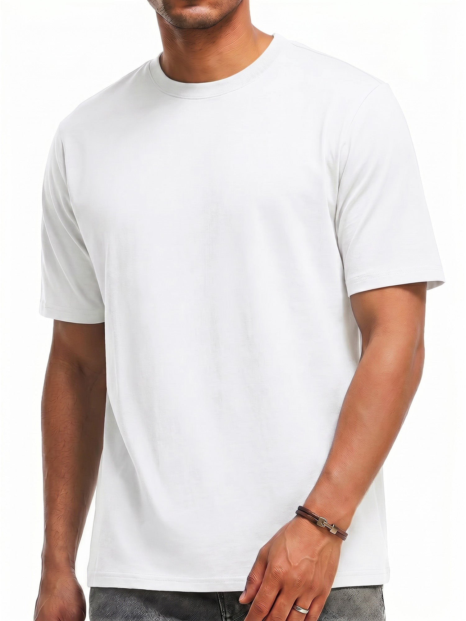 RICHCOIN Short Sleeve T-shirt for Men Crew Neck Summer Top Casual Loose Plain Black Tee Shirt