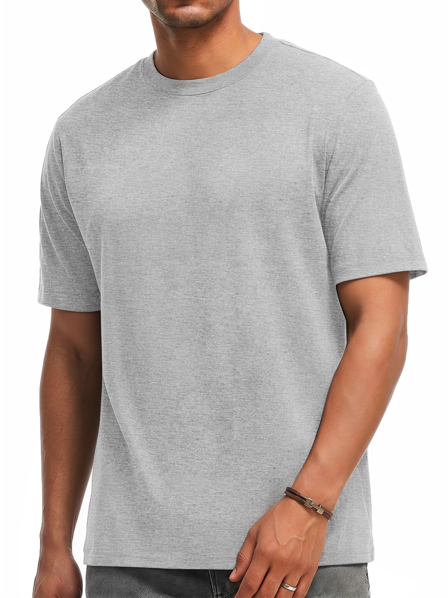 RICHCOIN Short Sleeve T-shirt for Men Crew Neck Summer Top Casual Loose Plain Black Tee Shirt