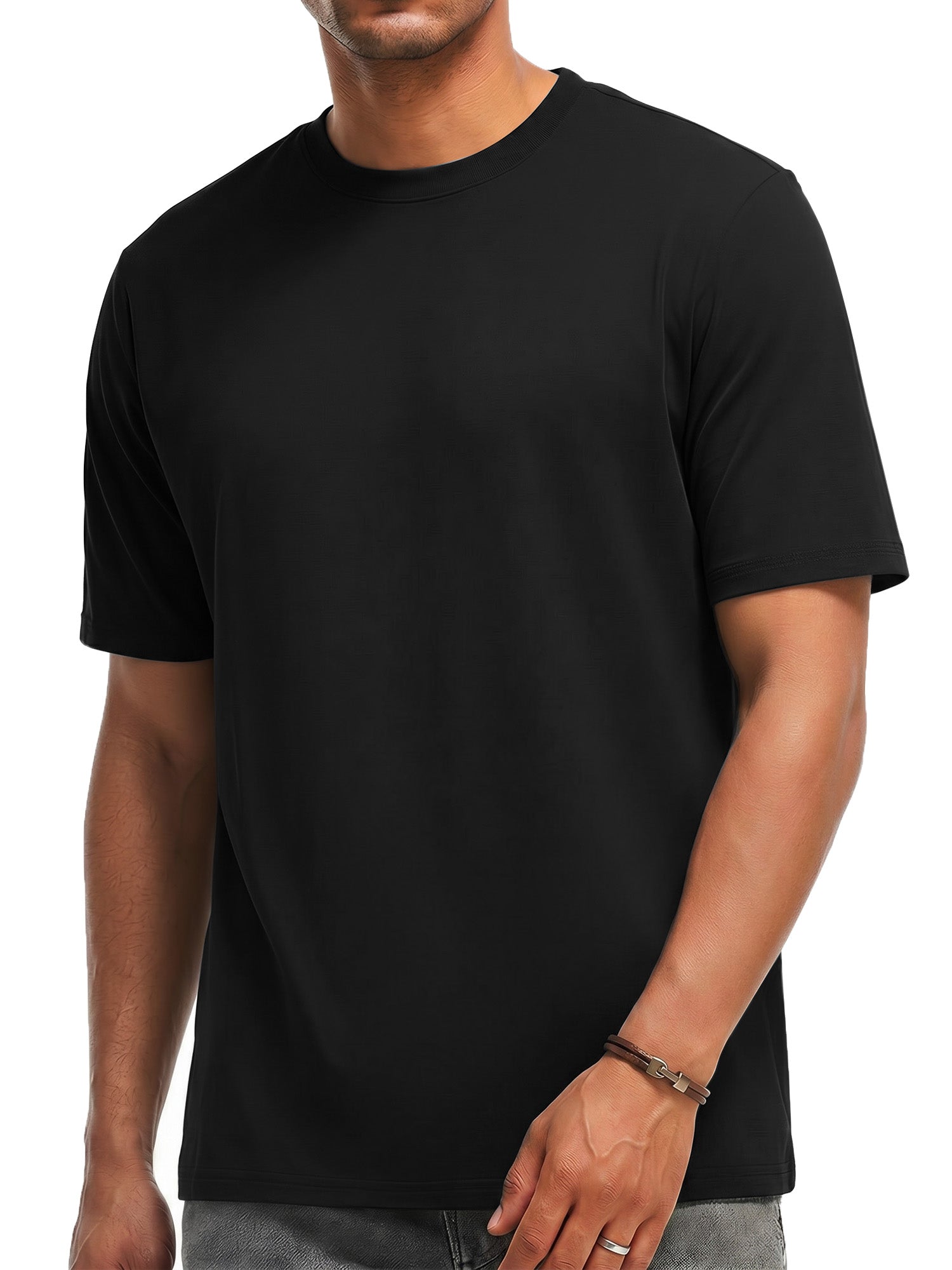 RICHCOIN Short Sleeve T-shirt for Men Crew Neck Summer Top Casual Loose Plain Black Tee Shirt