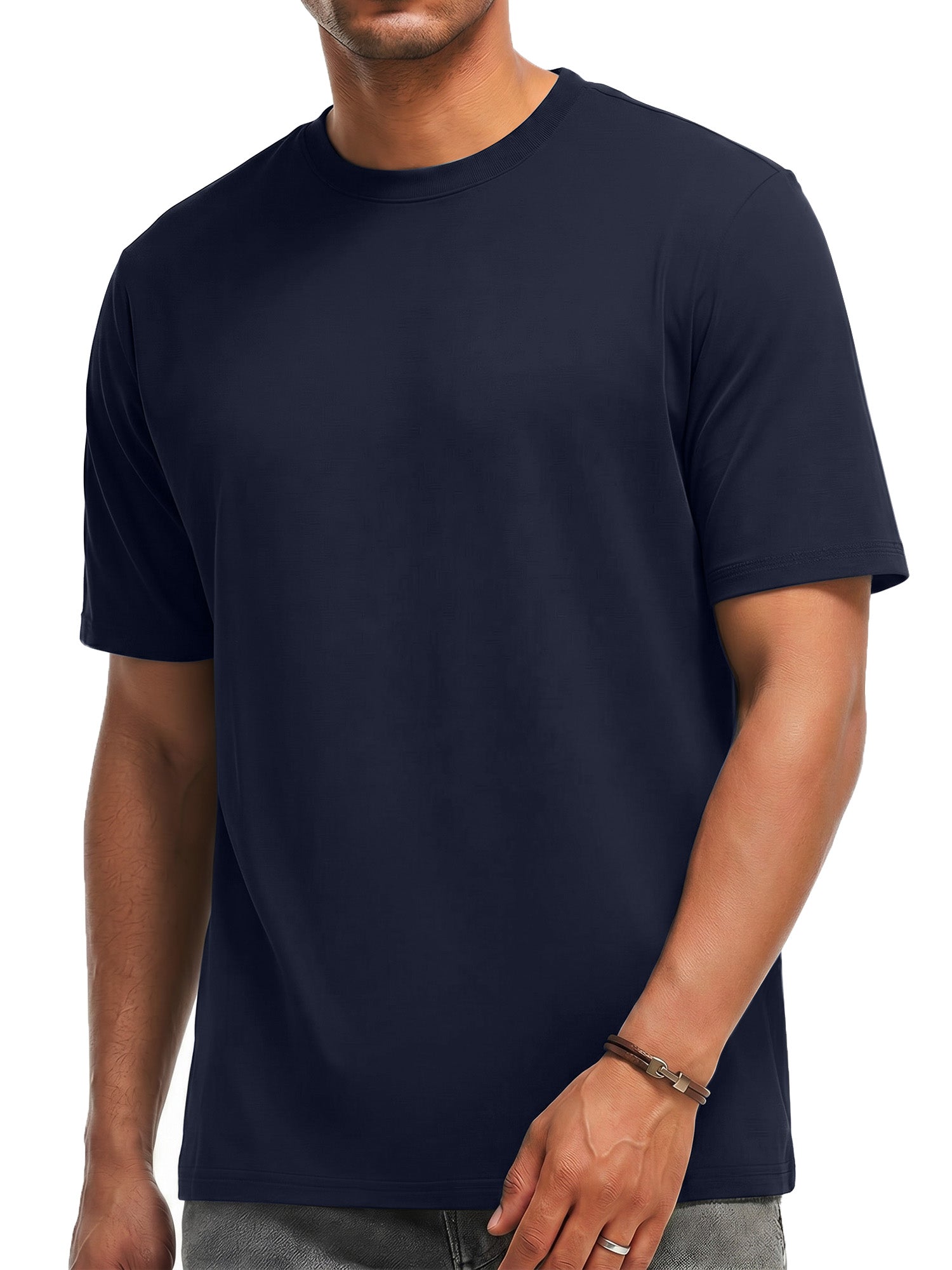 RICHCOIN Short Sleeve T-shirt for Men Crew Neck Summer Top Casual Loose Plain Black Tee Shirt